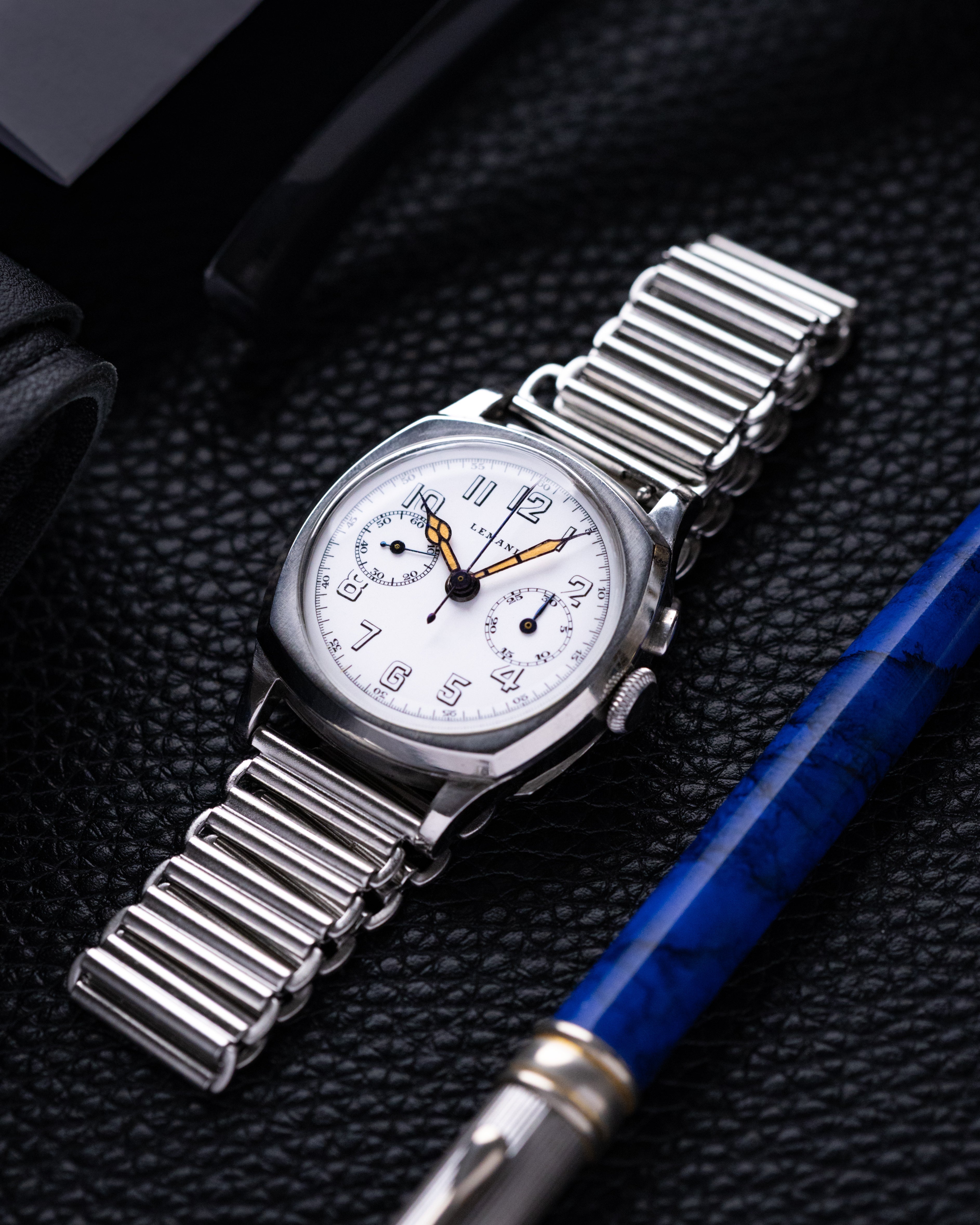 Vintage Lemania Monopusher Chronograph, Rare Steel Cushion Case, Cal. 13CH, Enamel Dial from 1930's - DuMarko