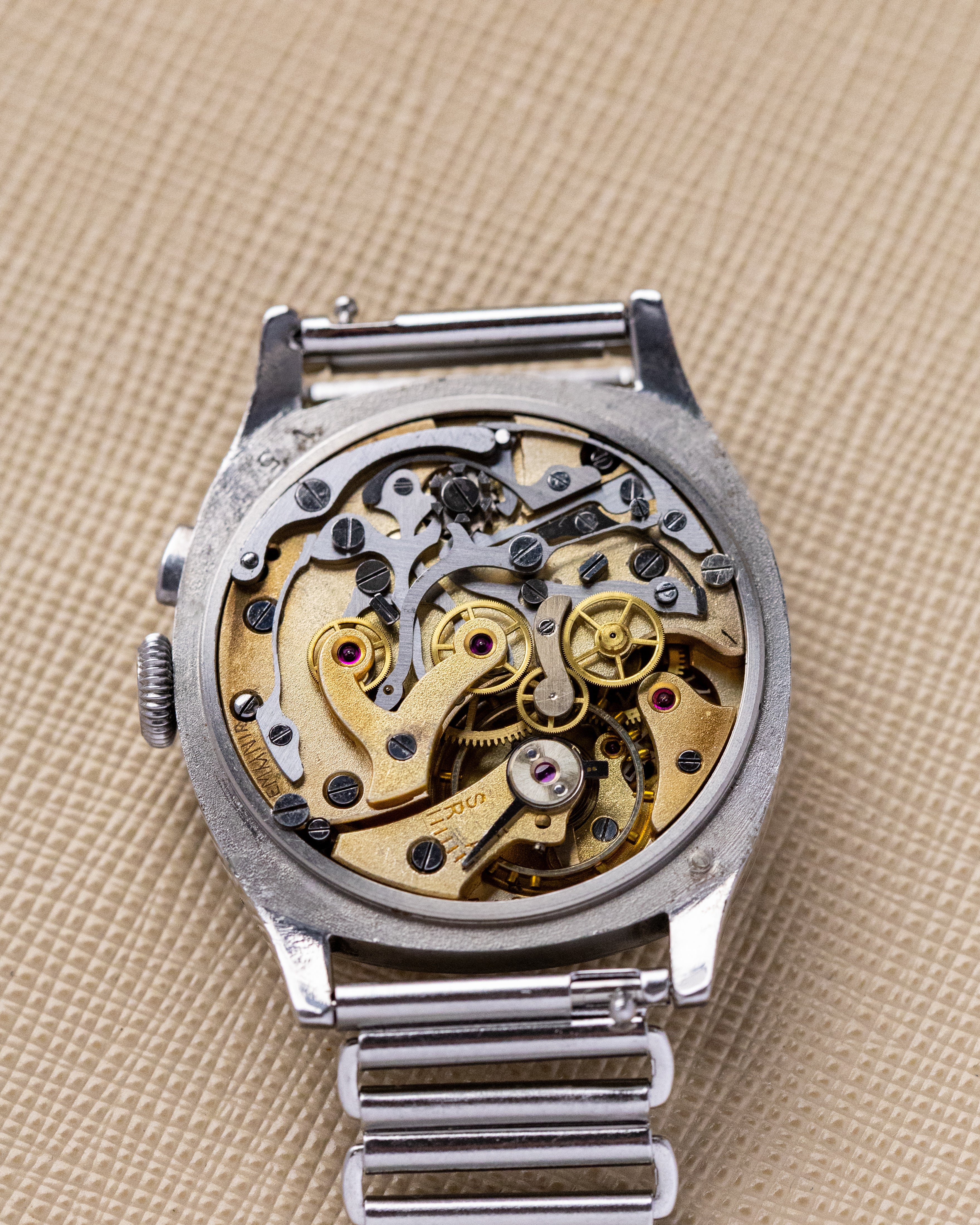 Vintage Lemania Monopusher Chronograph, Rare Steel Cushion Case, Cal. 13CH, Enamel Dial from 1930's - DuMarko