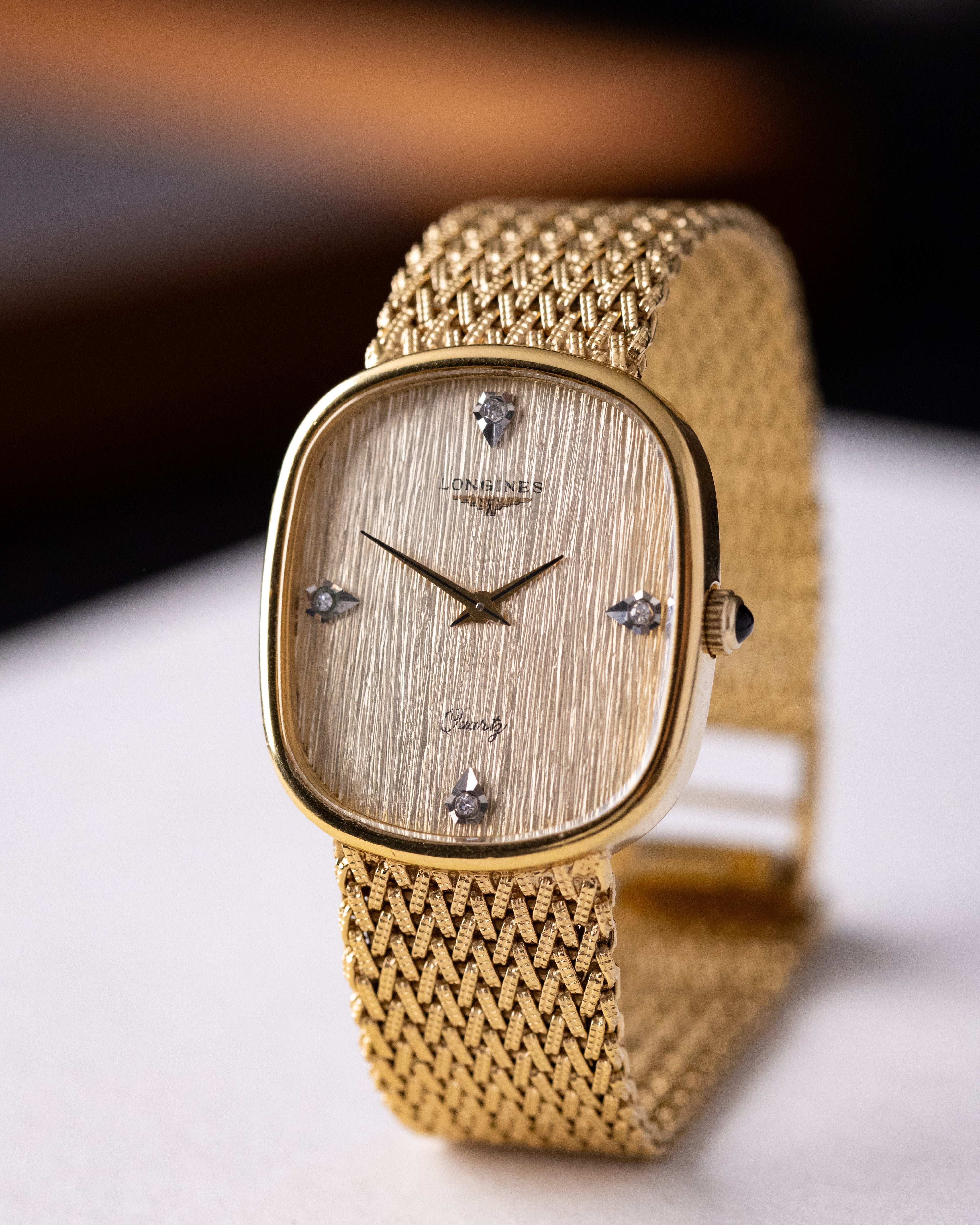 Vintage Longines Art Deco Ellipse Case, Champagne Brushed Dial, Swiss Quartz Watch from 1980 - DuMarko