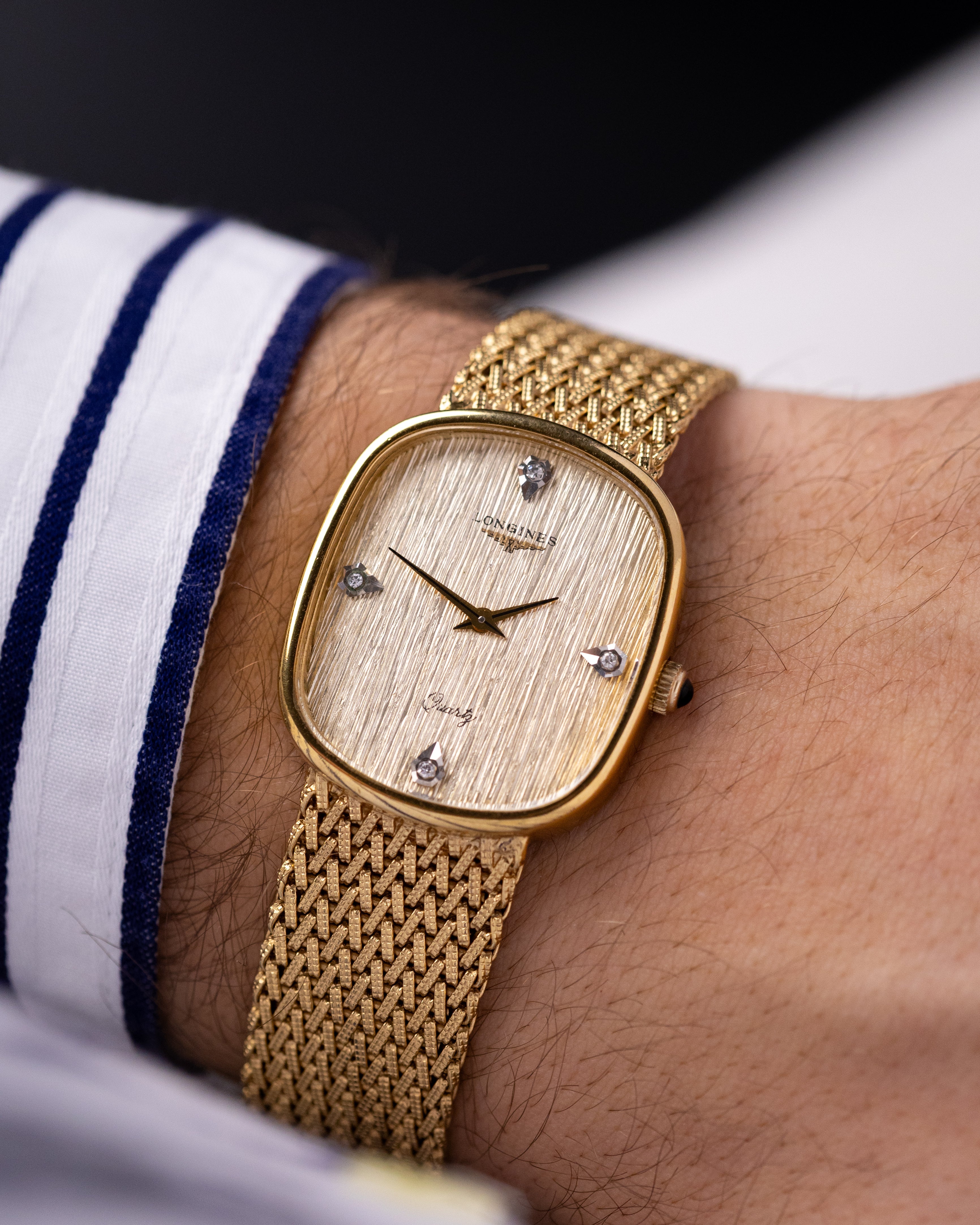 Vintage Longines Art Deco Ellipse Case, Champagne Brushed Dial, Swiss Quartz Watch from 1980 - DuMarko