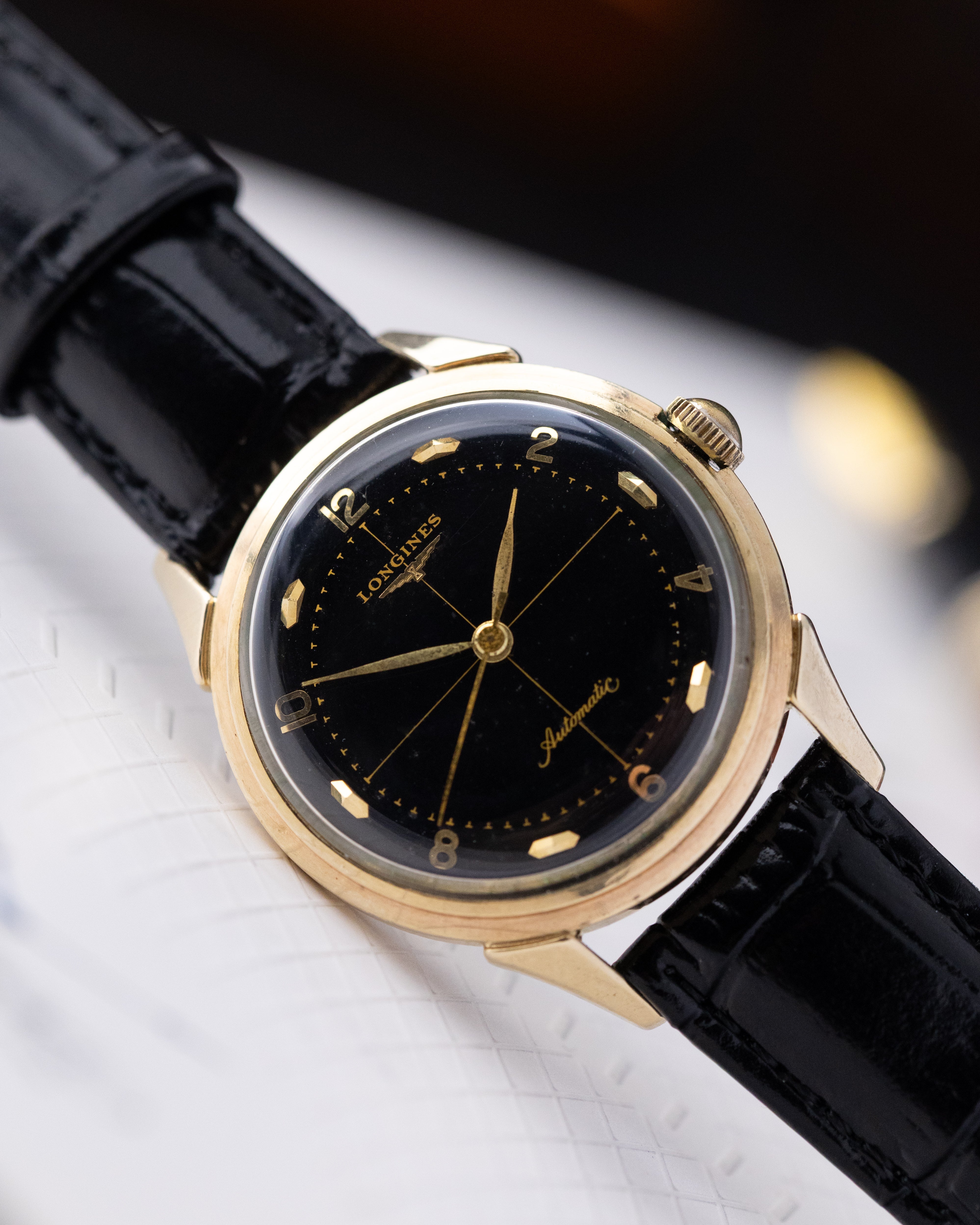 Vintage Longines Automatic Swiss Watch, Original Black Crosshair Gilt Dial, Cal. 19AS from 1955 - DuMarko