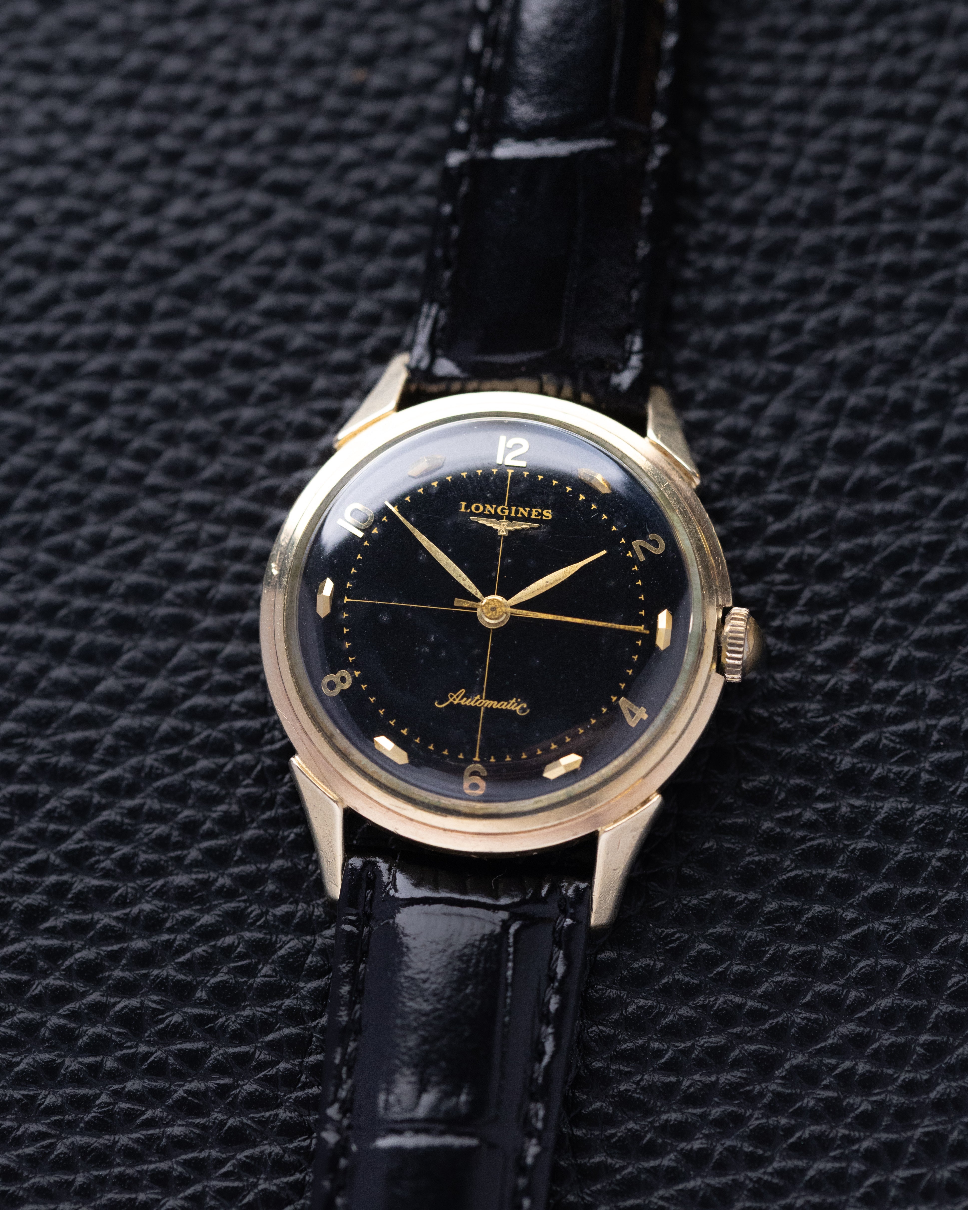Vintage Longines Automatic Swiss Watch, Original Black Crosshair Gilt Dial, Cal. 19AS from 1955 - DuMarko