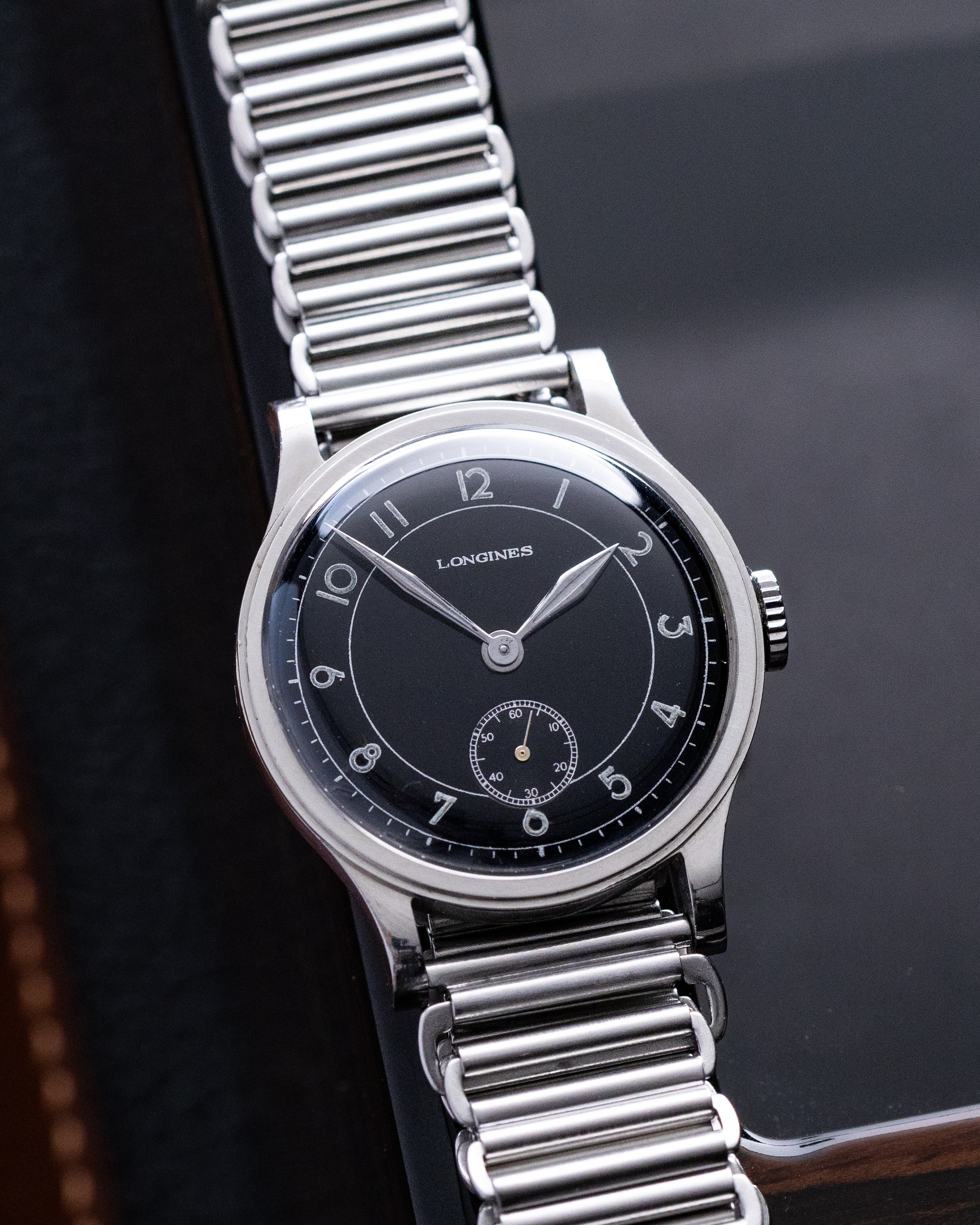 Vintage Longines Calatrava Steel Stepped Case, Ref. 4179, Black Sector glossy dial from 1940 - DuMarko