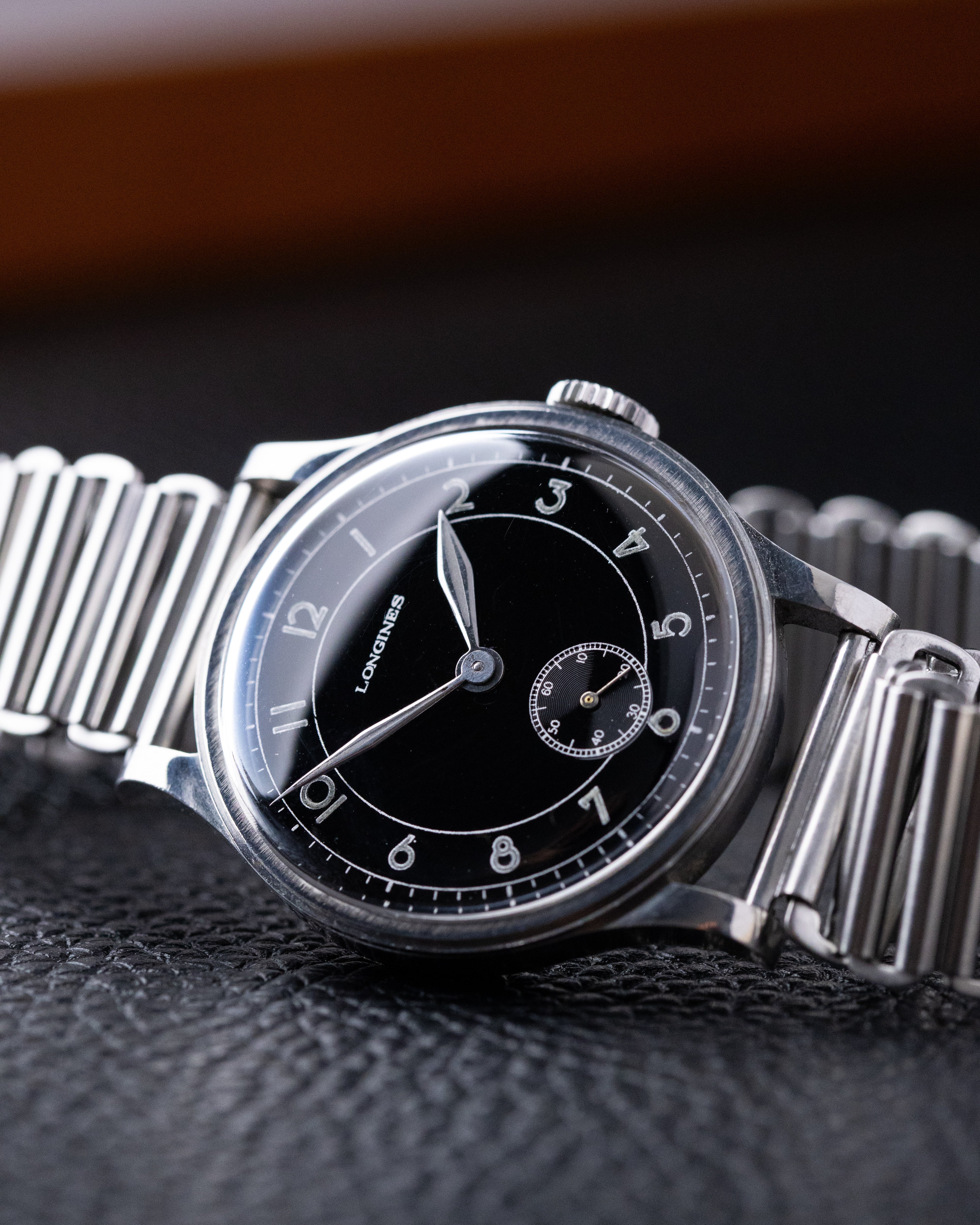 Vintage Longines Calatrava Steel Stepped Case, Ref. 4179, Black Sector glossy dial from 1940 - DuMarko