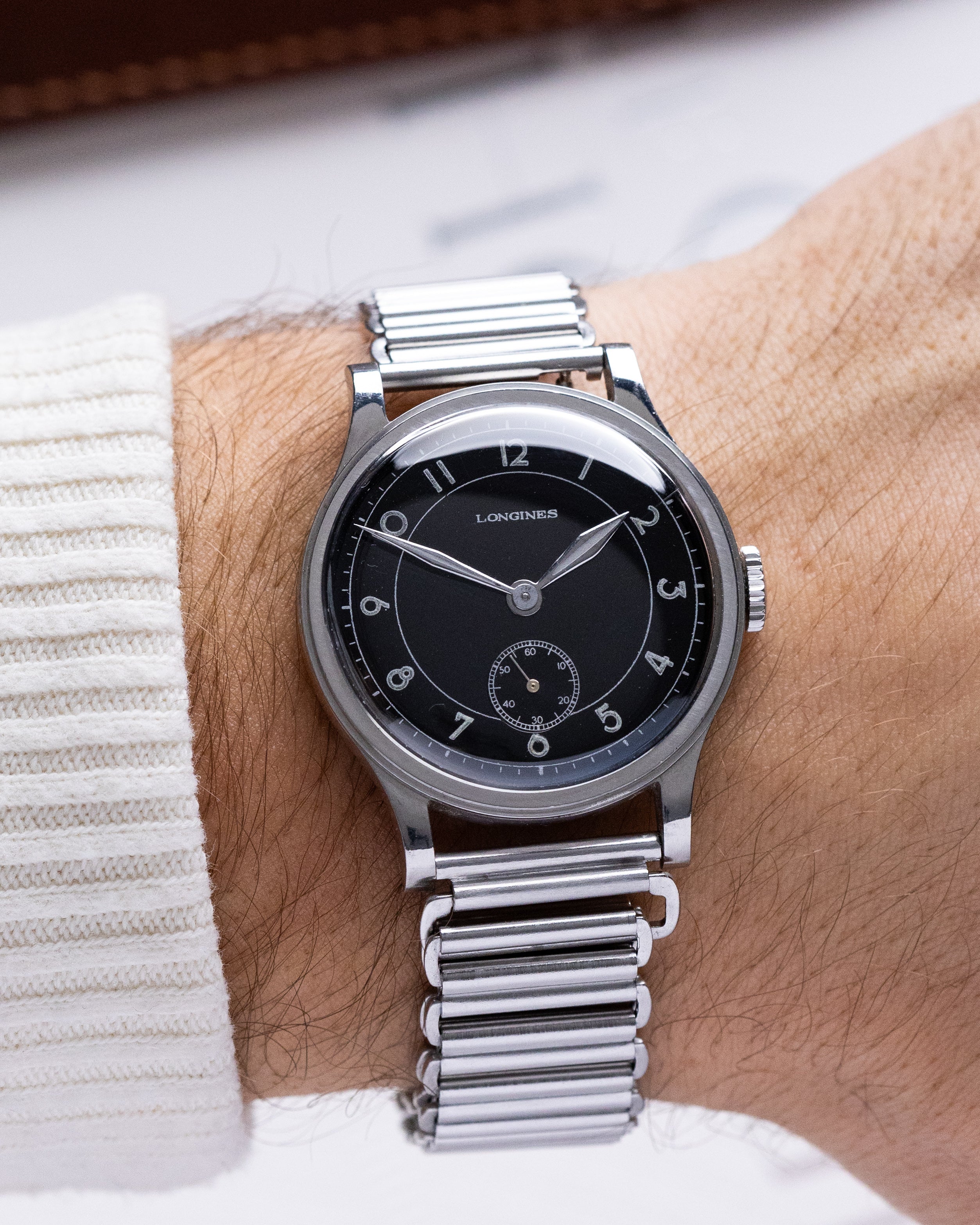 Vintage Longines Calatrava Steel Stepped Case, Ref. 4179, Black Sector glossy dial from 1940 - DuMarko