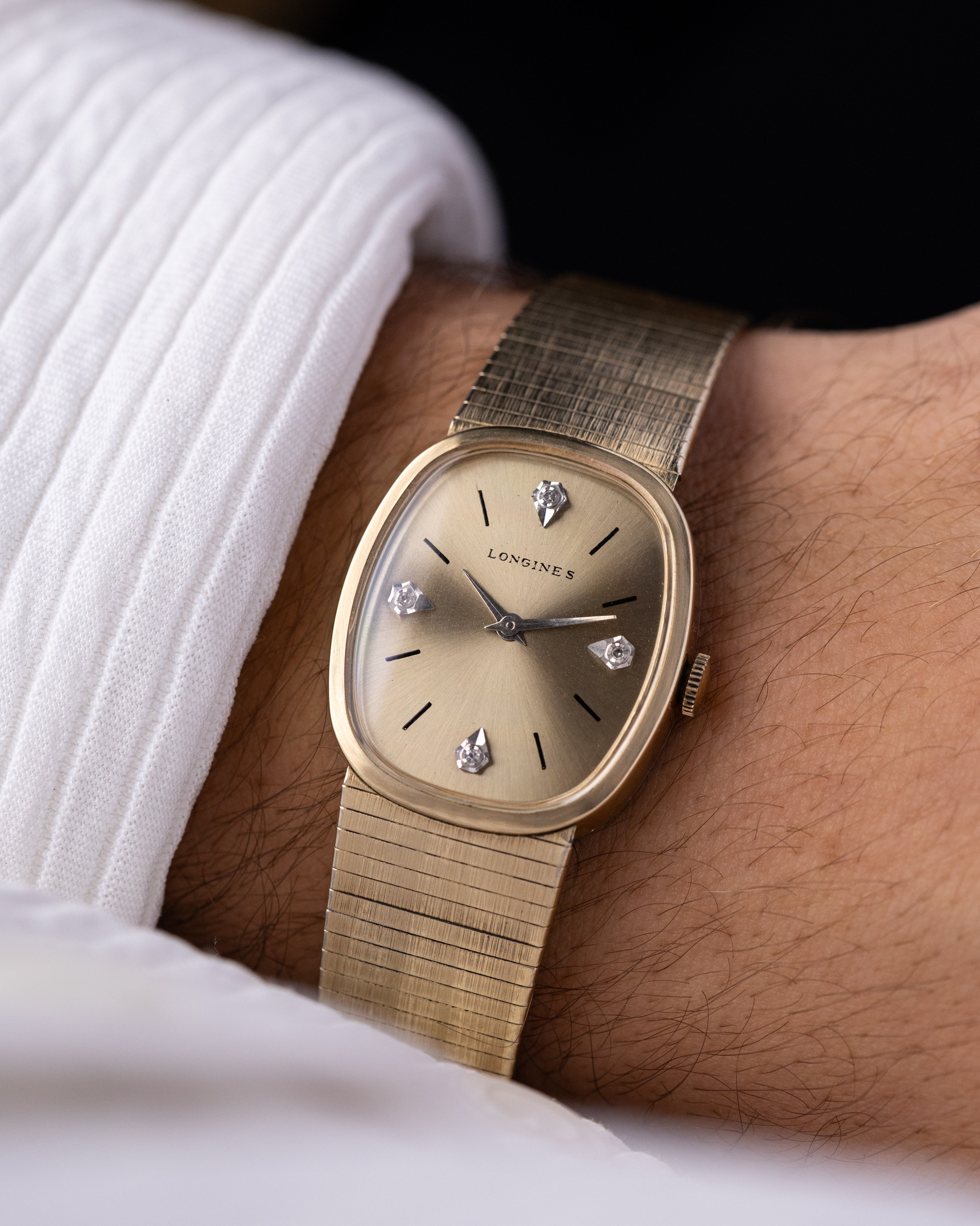 Vintage Longines Ellipse Case, Diamond Dial, Cal. 528, Gold - Plated Dress Watch from 1960's - DuMarko