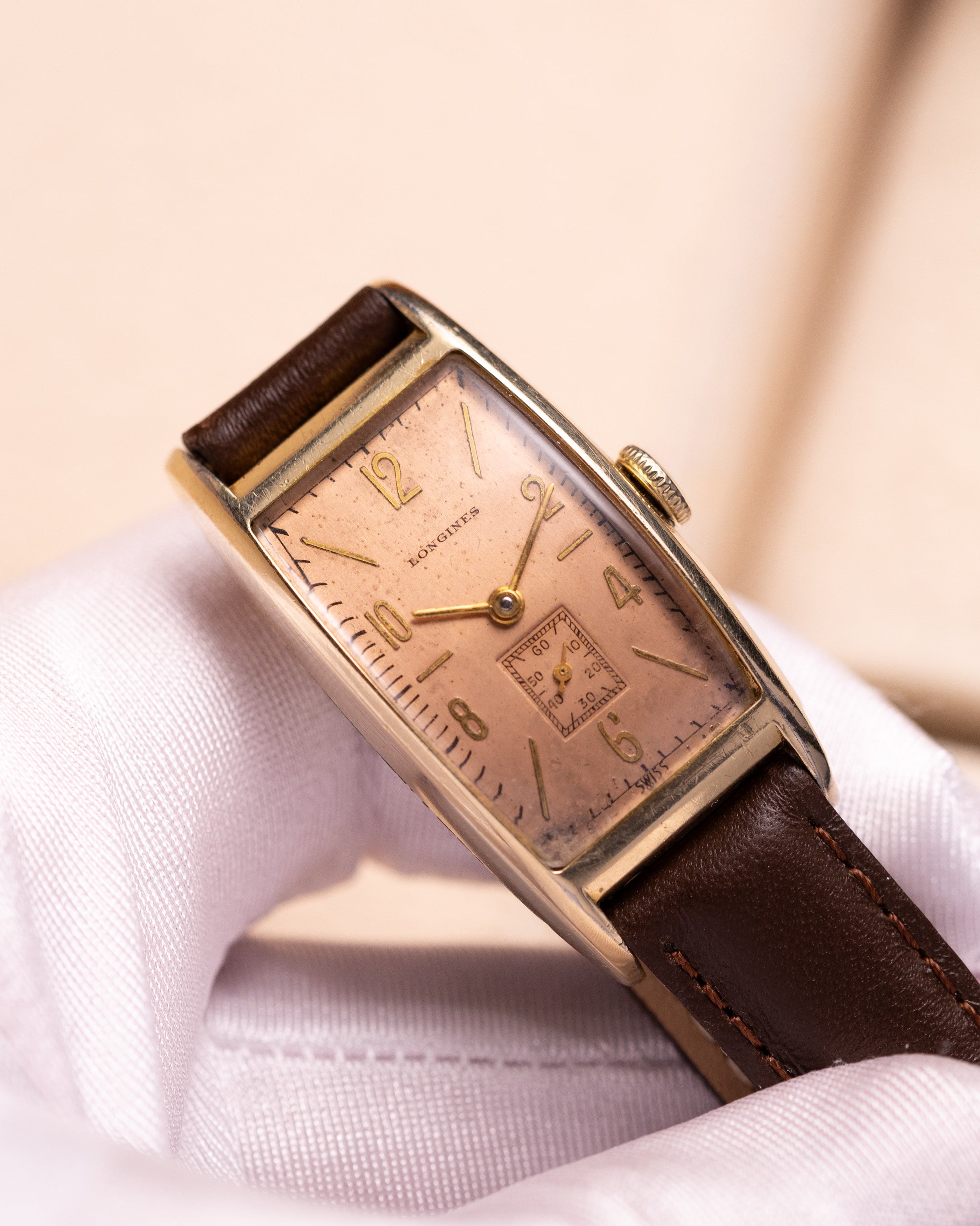 Vintage "Longines" Salmon dial, 10k Gold Filled Art Deco watch from 1938 - VintageDuMarko