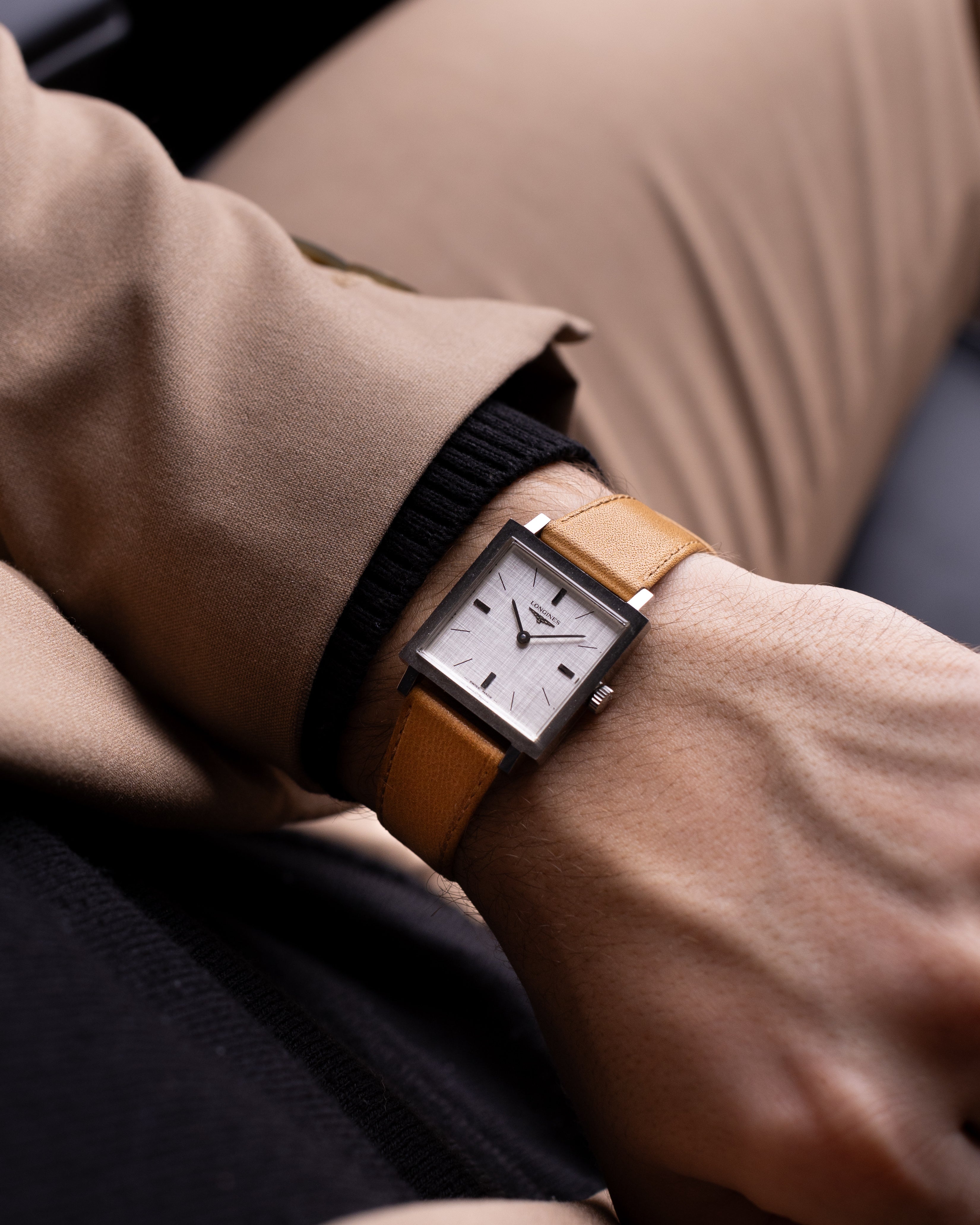 Vintage Longines Square Tank, Linen Silver Dial, Original Box, Swiss Watch from 1970's - DuMarko