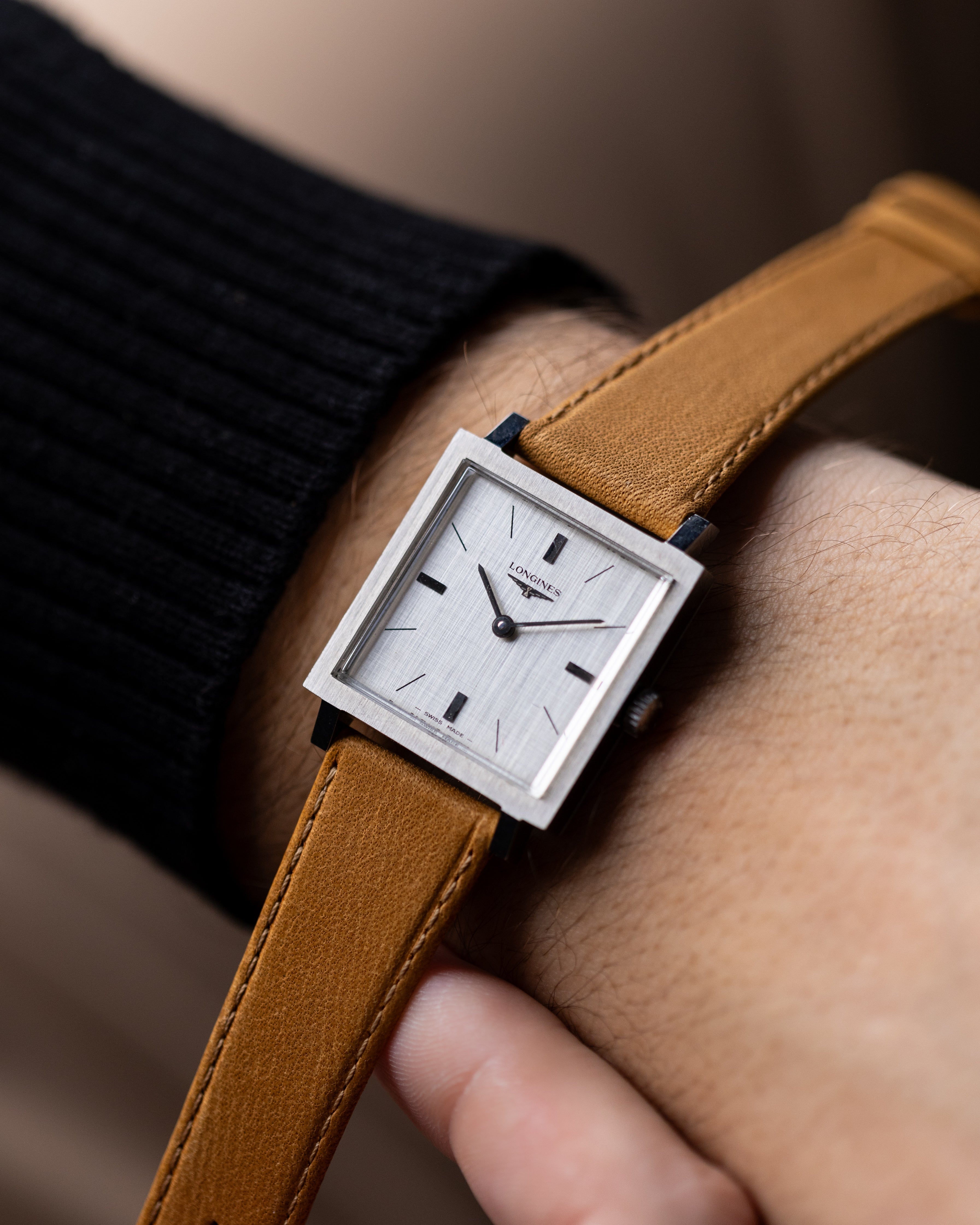 Vintage Longines Square Tank, Linen Silver Dial, Original Box, Swiss Watch from 1970's - DuMarko