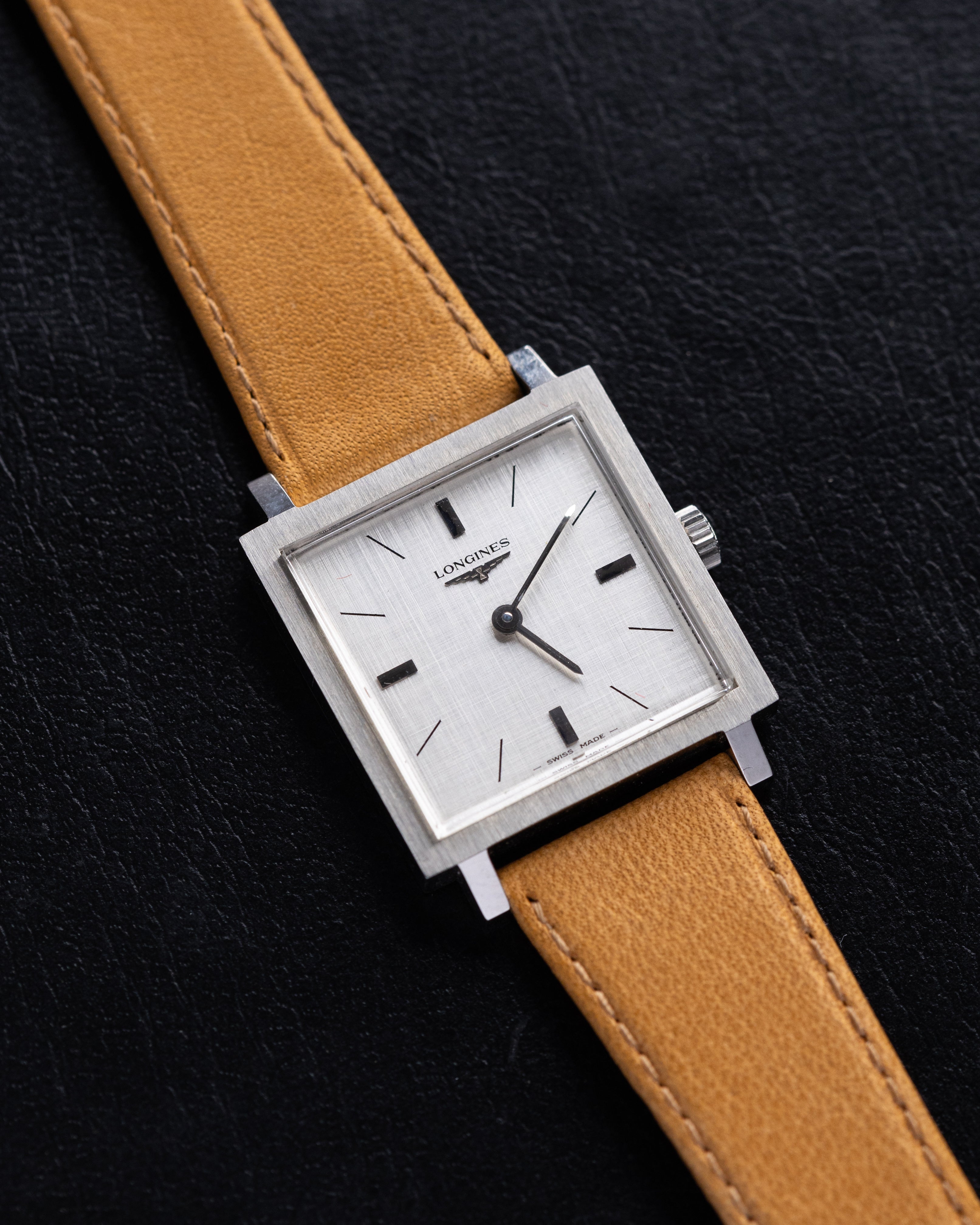 Vintage Longines Square Tank, Linen Silver Dial, Original Box, Swiss Watch from 1970's - DuMarko