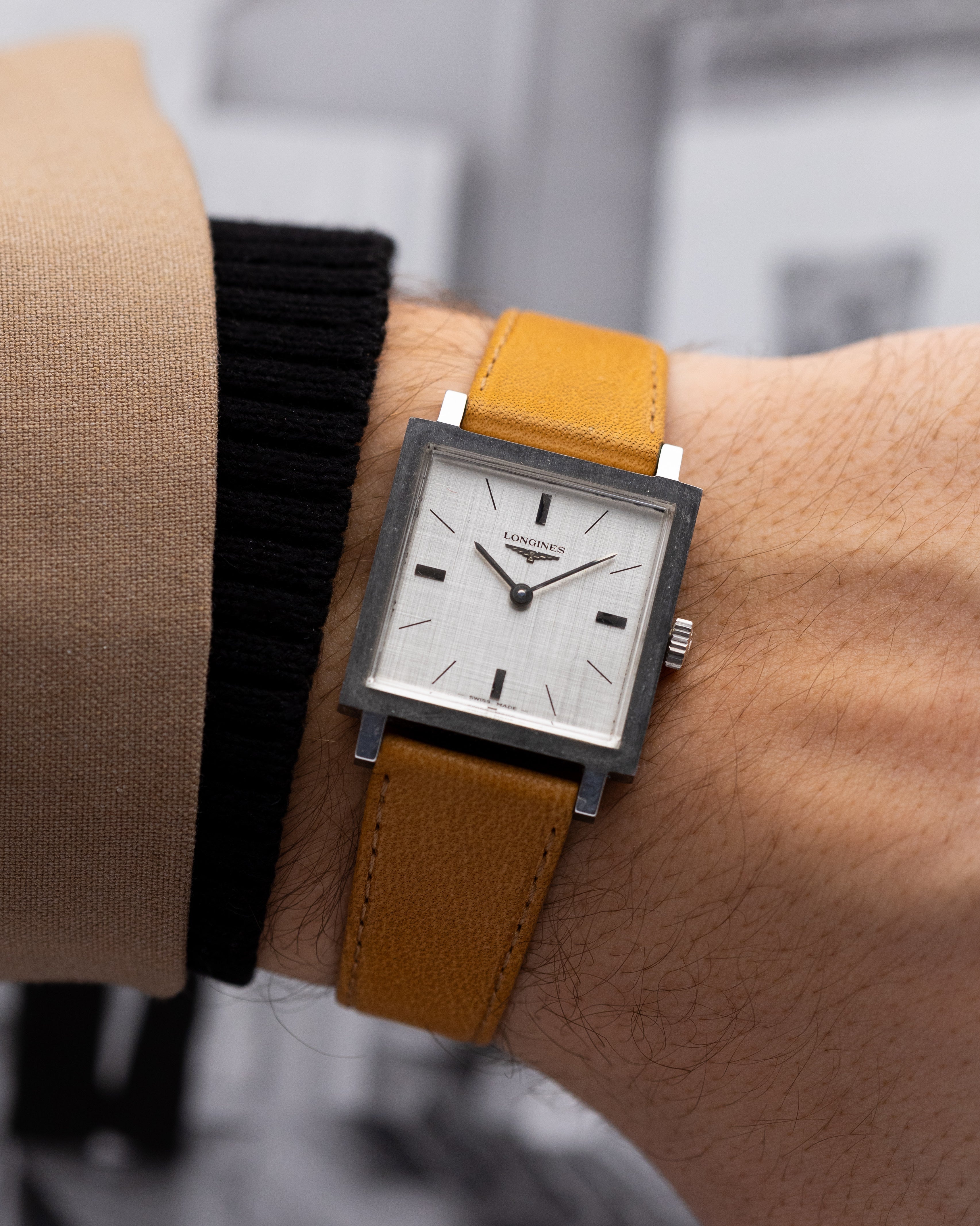 Vintage Longines Square Tank, Linen Silver Dial, Original Box, Swiss Watch from 1970's - DuMarko