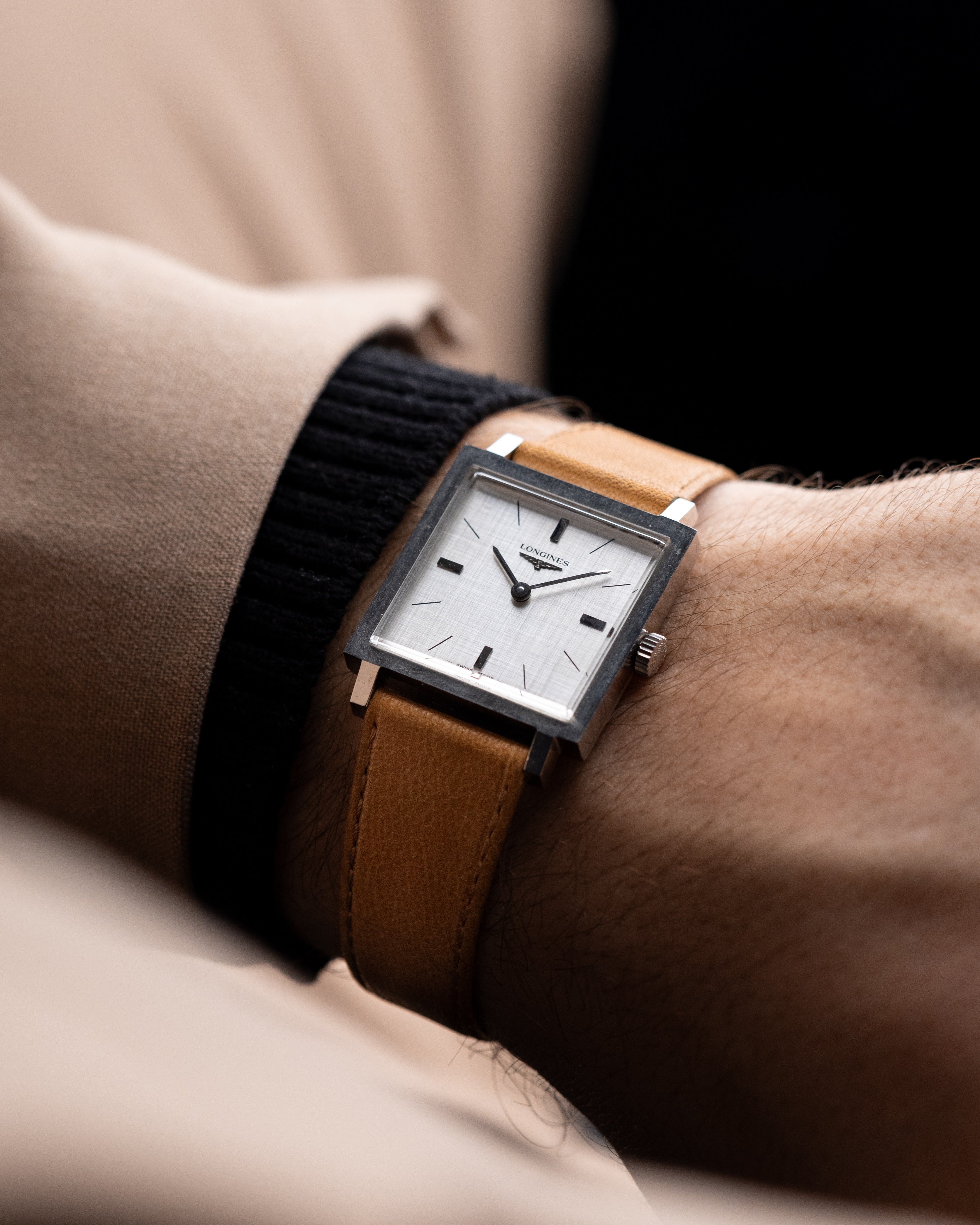 Vintage Longines Square Tank, Linen Silver Dial, Original Box, Swiss Watch from 1970's - DuMarko