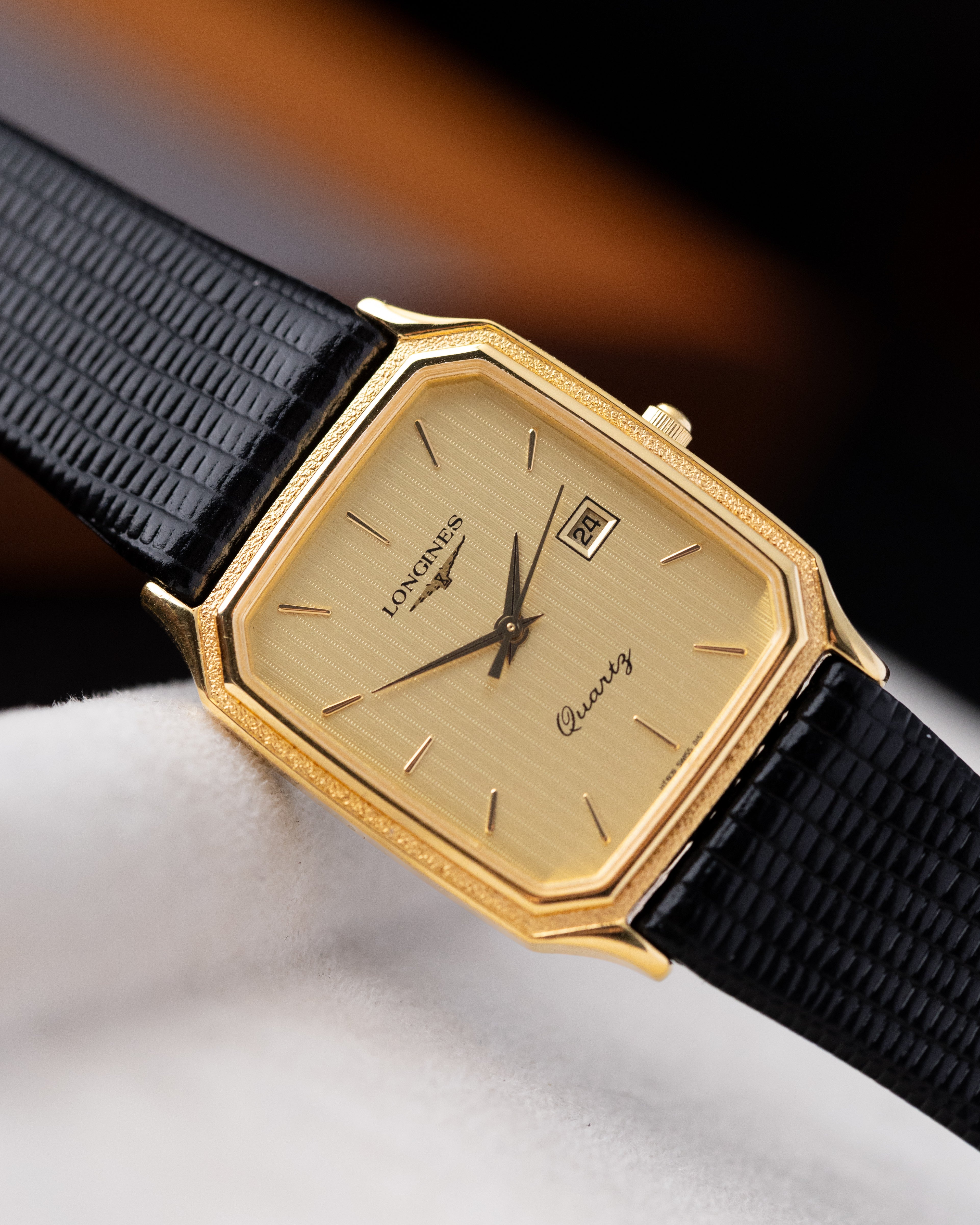 Vintage Longines Swiss Quartz Watch, Date Window, Art Deco Tank, Stripped Dial from 1985 - DuMarko