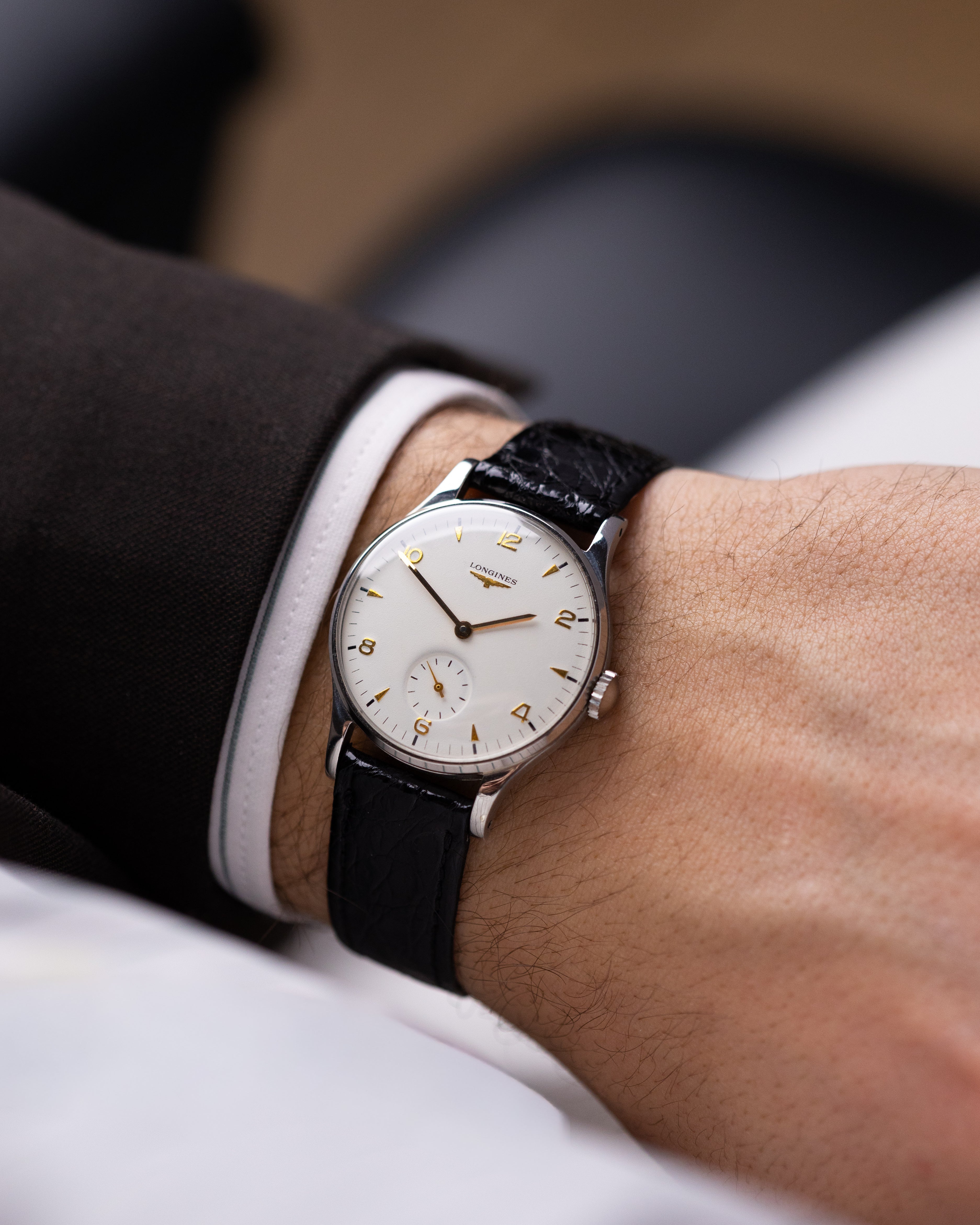 Vintage Longines Swiss Watch, Sub Second, Ref. 48589, Crisp White Dial Cal. 12.68Z Circa 1951 - DuMarko