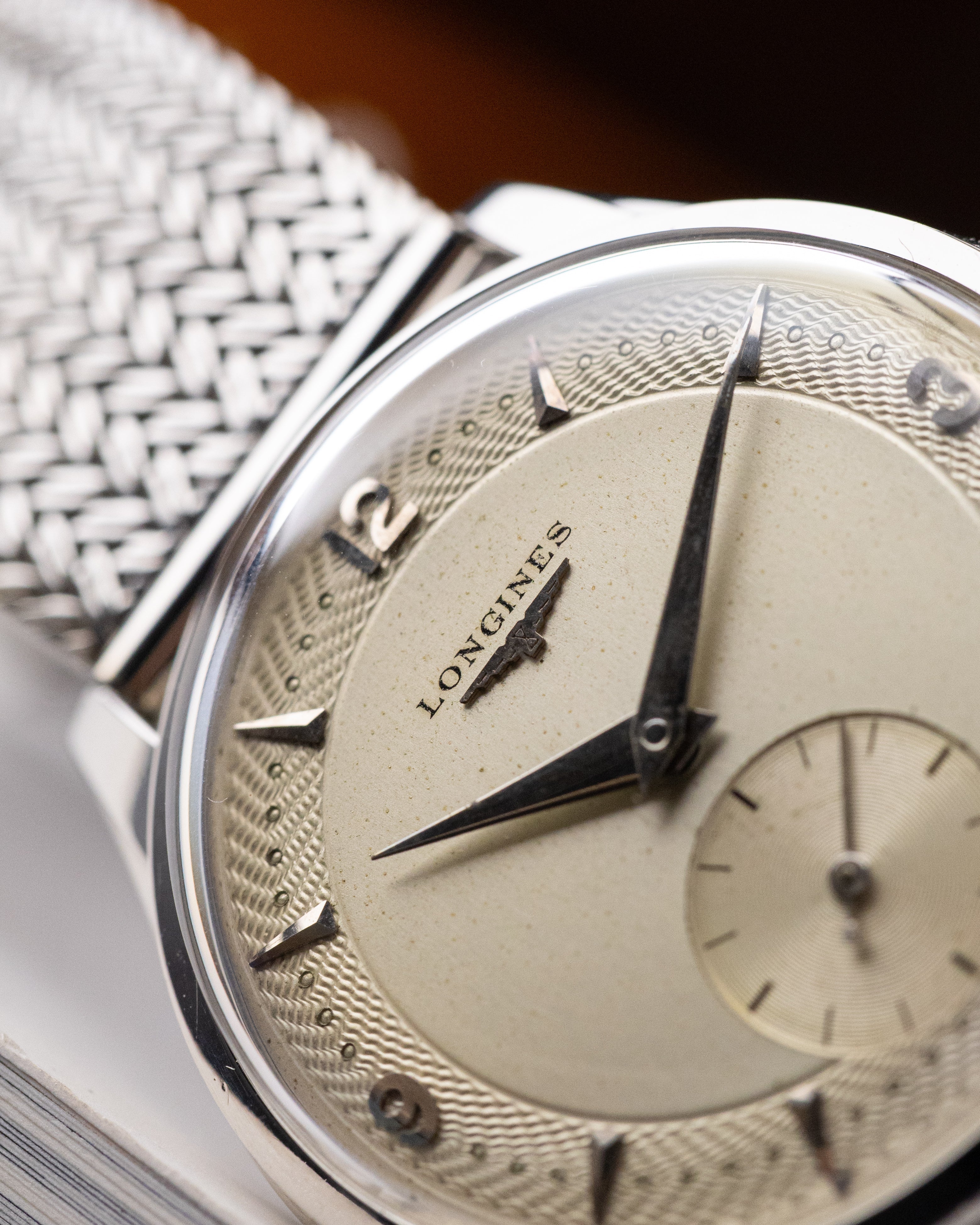 Vintage Longines Swiss Watch, Unique Guilloché Dial, Ref. 7033 - 2, Cal. 12.68Z from 1954 - DuMarko