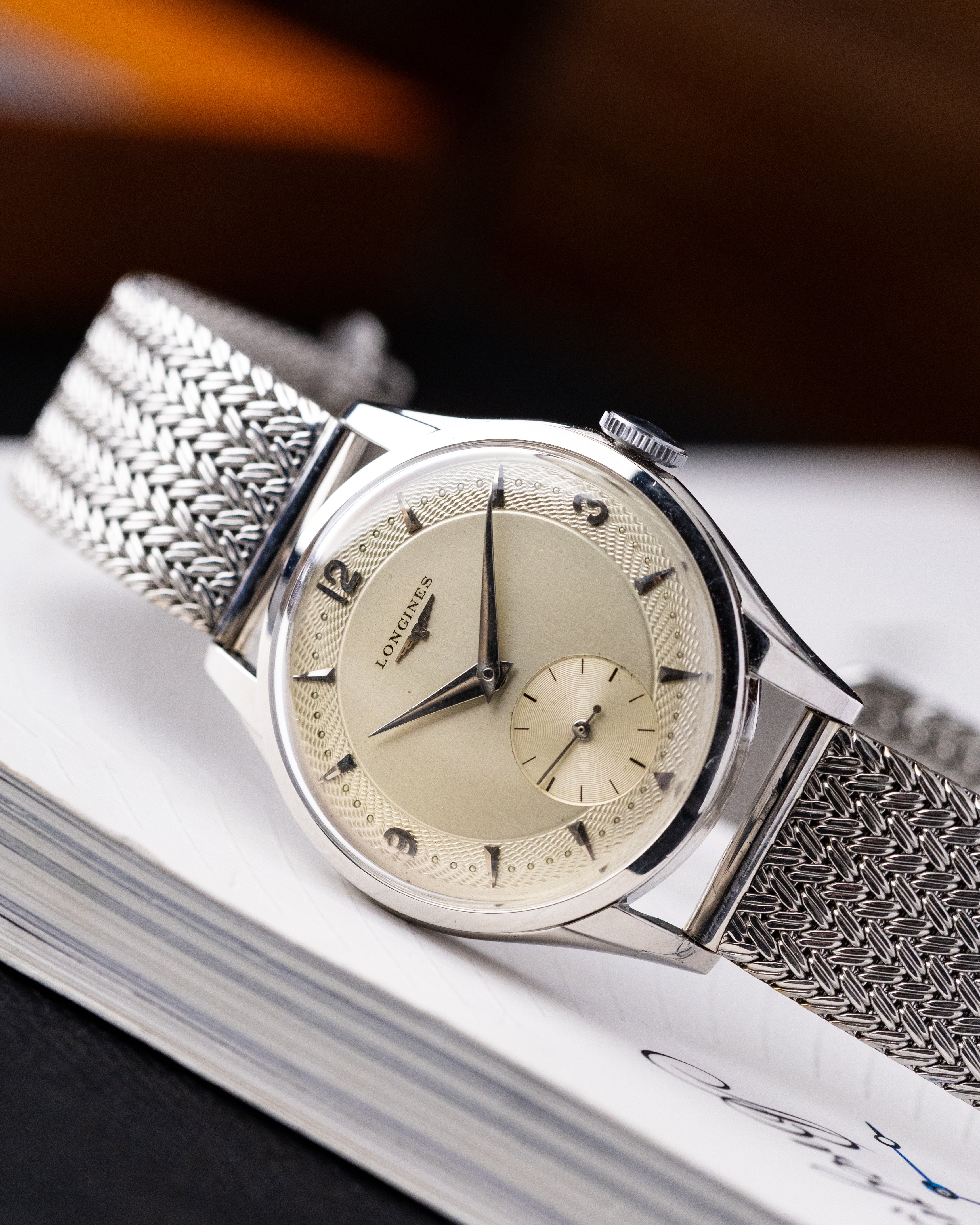 Vintage Longines Swiss Watch, Unique Guilloché Dial, Ref. 7033 - 2, Cal. 12.68Z from 1954 - DuMarko