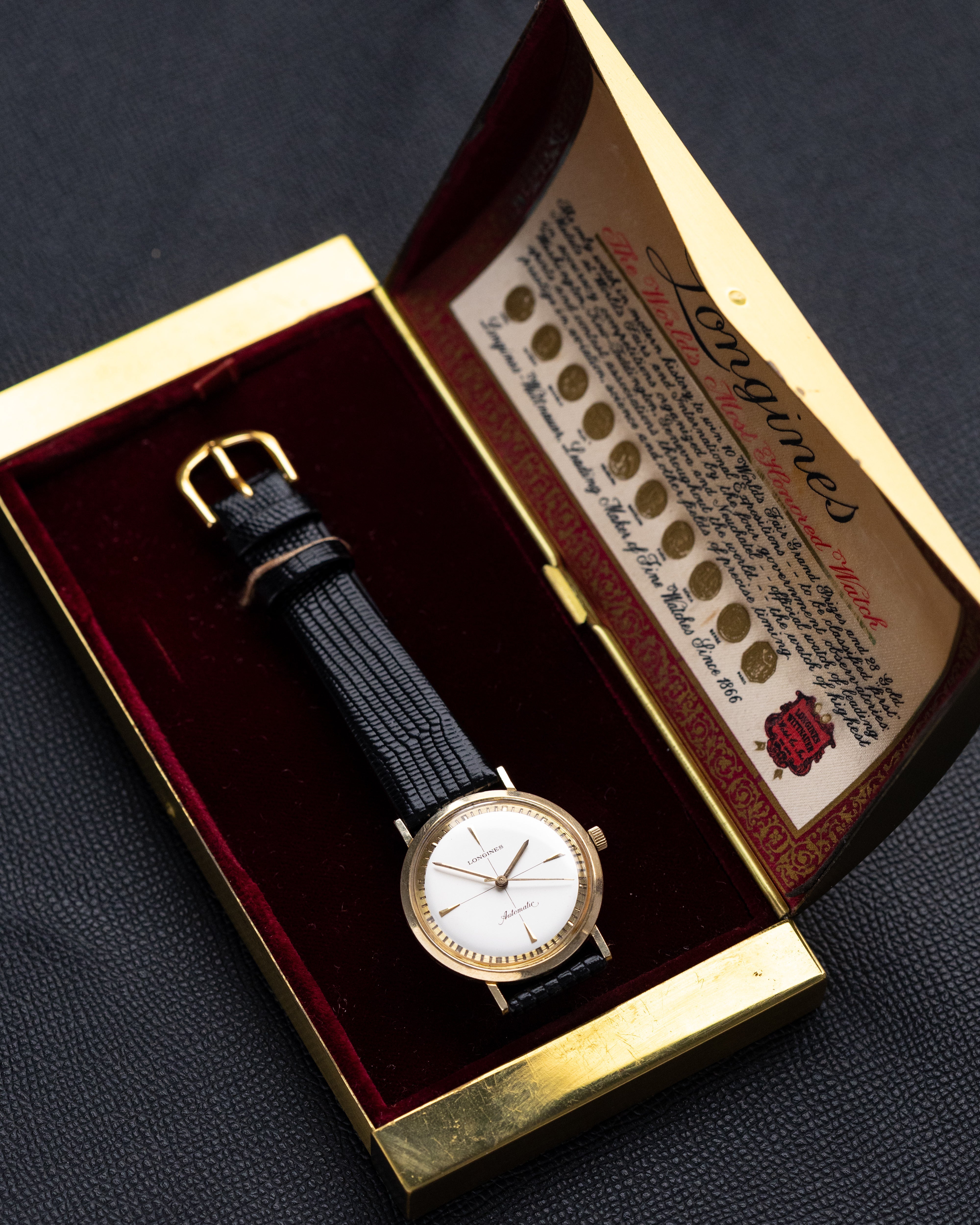 Vintage Longines Watch, Gold - plated monocoque case, Crosshair Dial, Original Box from 1960’s - DuMarko