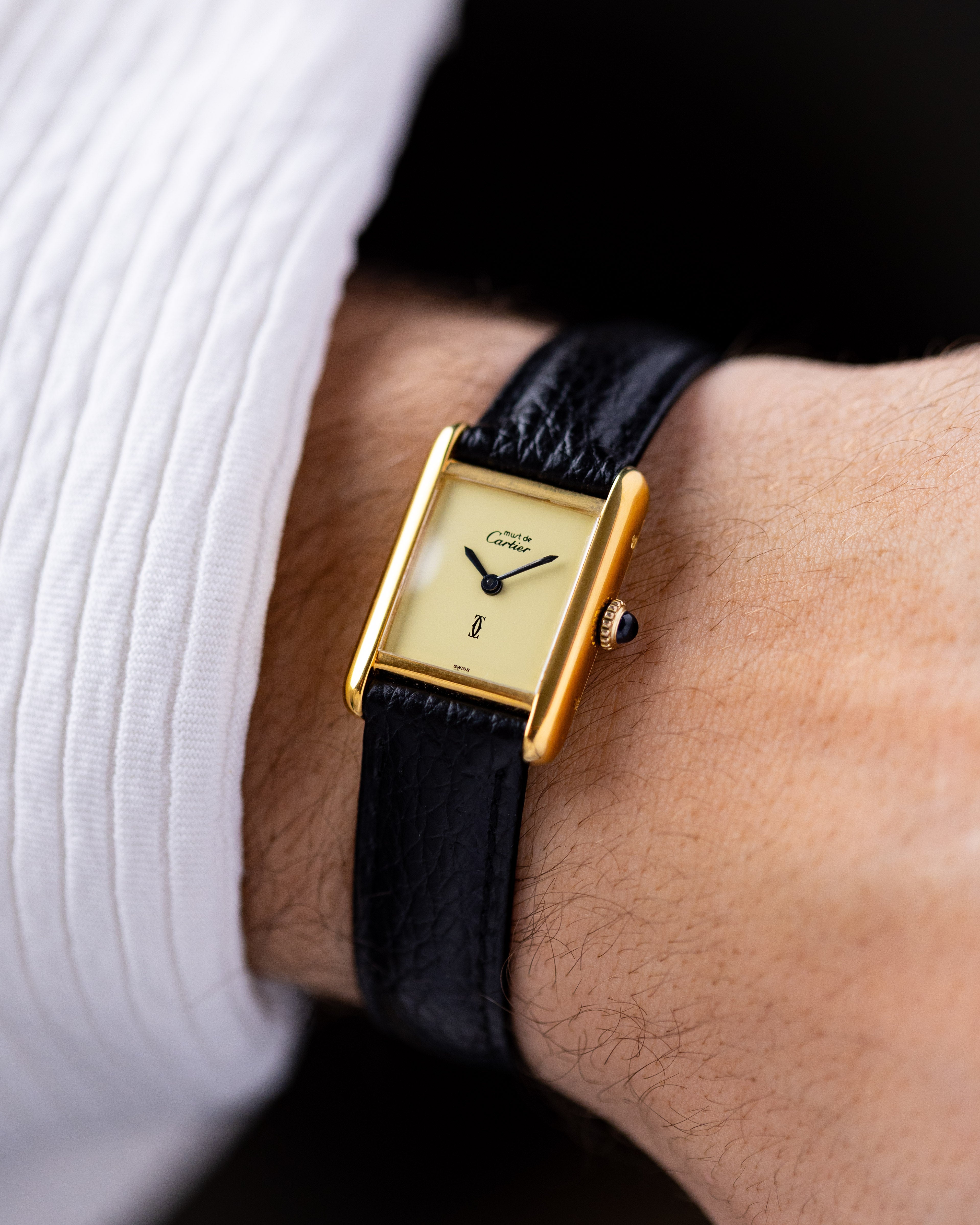 Vintage Must de Cartier Tank, Mechanical, Lemon Dial, Vermeil Case, Original Box & Papers - DuMarko