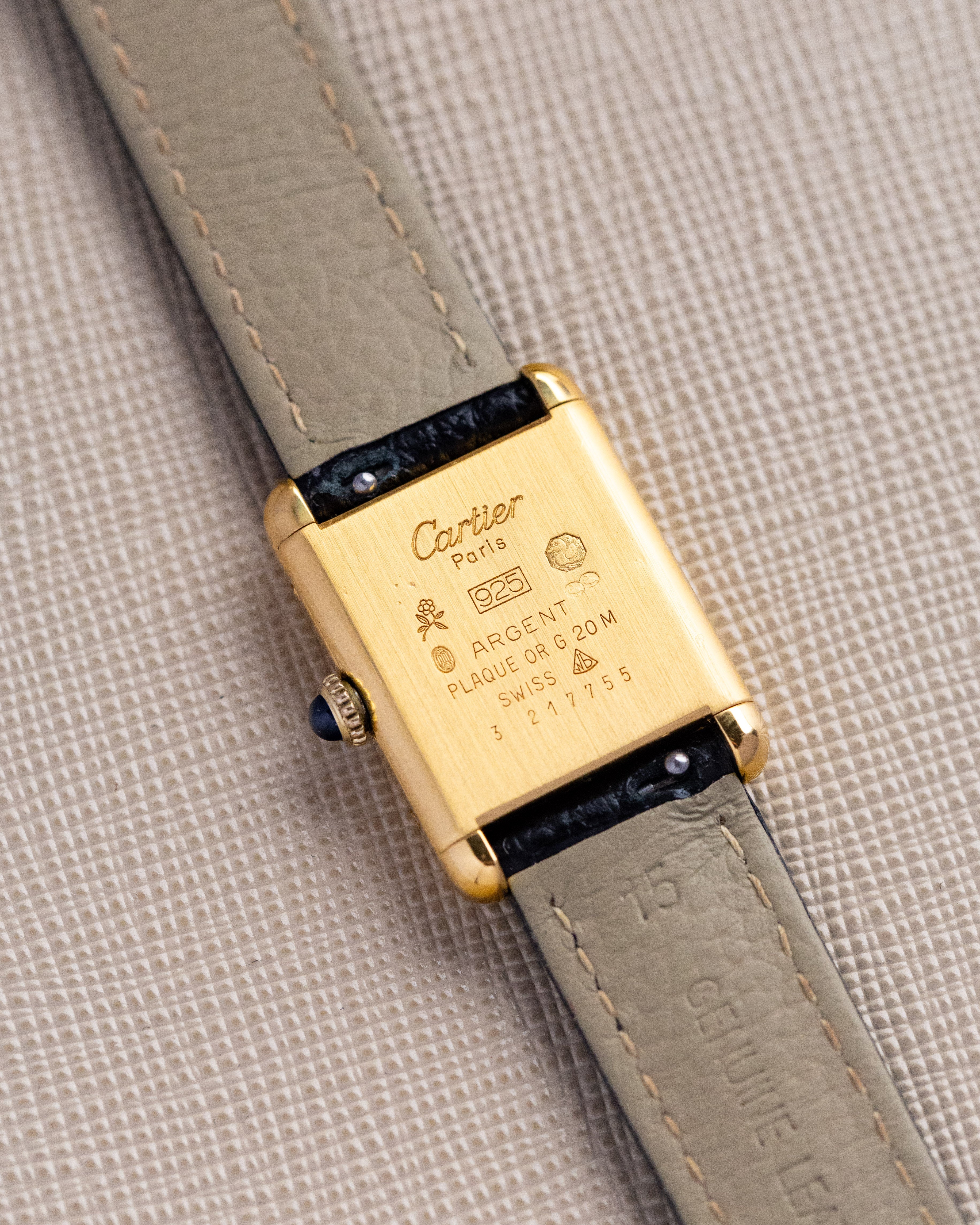 Vintage Must de Cartier Tank, Mechanical, Lemon Dial, Vermeil Case, Original Box & Papers - DuMarko