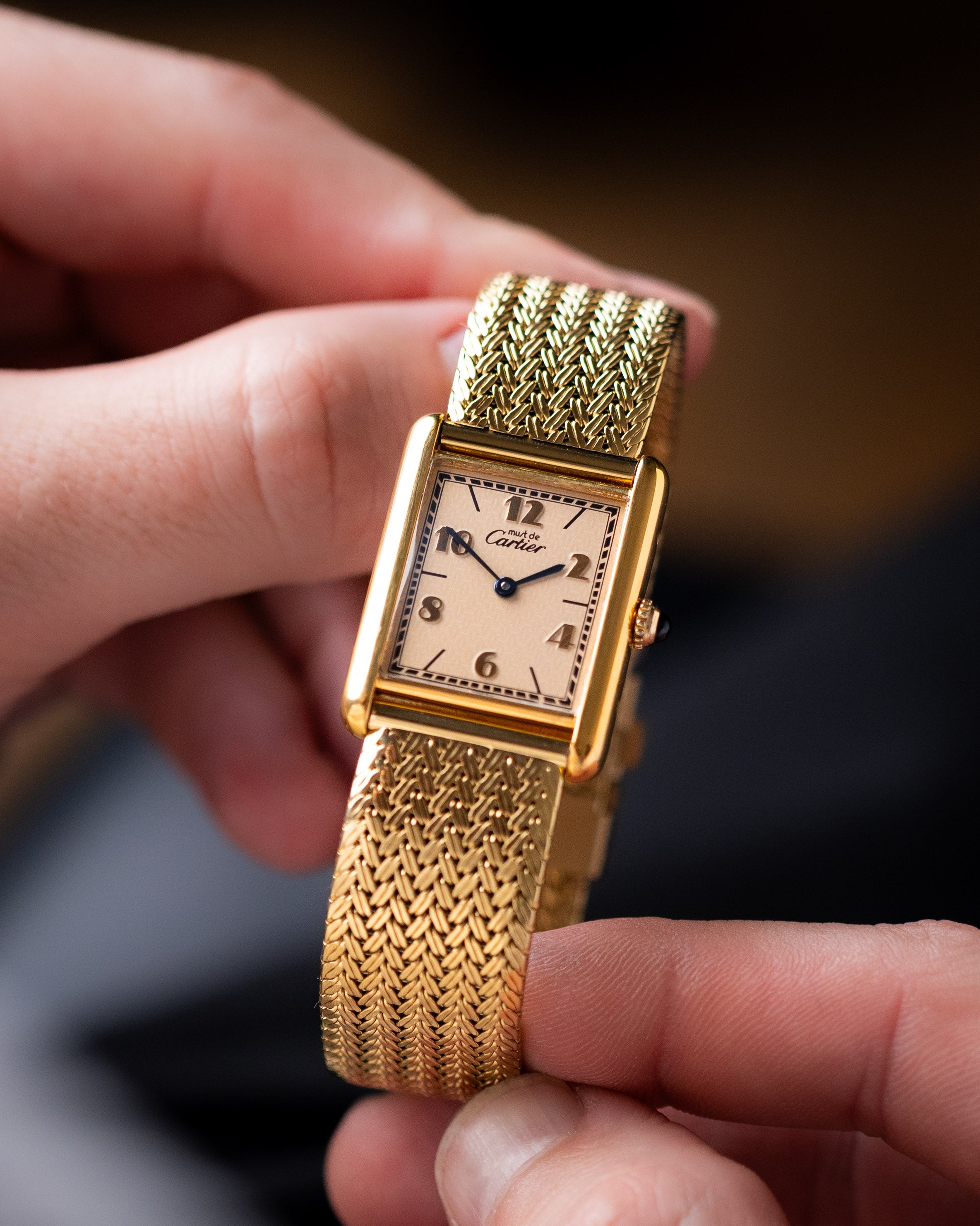 Vintage Must de Cartier Tank, Quartz, Cream Dial, Arabic Numerals, Vermeil Case from 1990's - DuMarko
