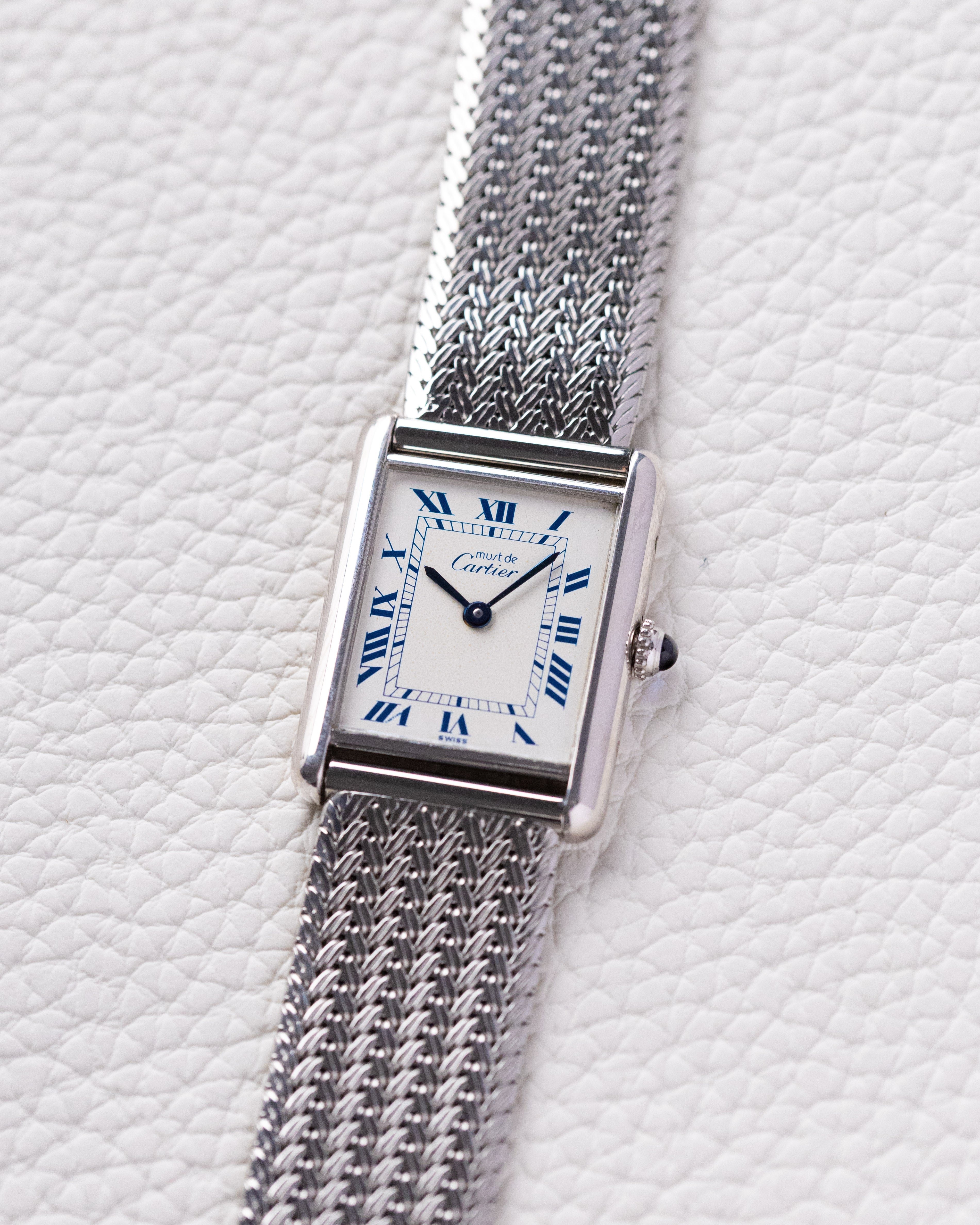 Vintage Must de Cartier Tank, Ref. 690006, Silver & Rhodium Case, Blue Roman Numerals, Quartz from 1990's - DuMarko