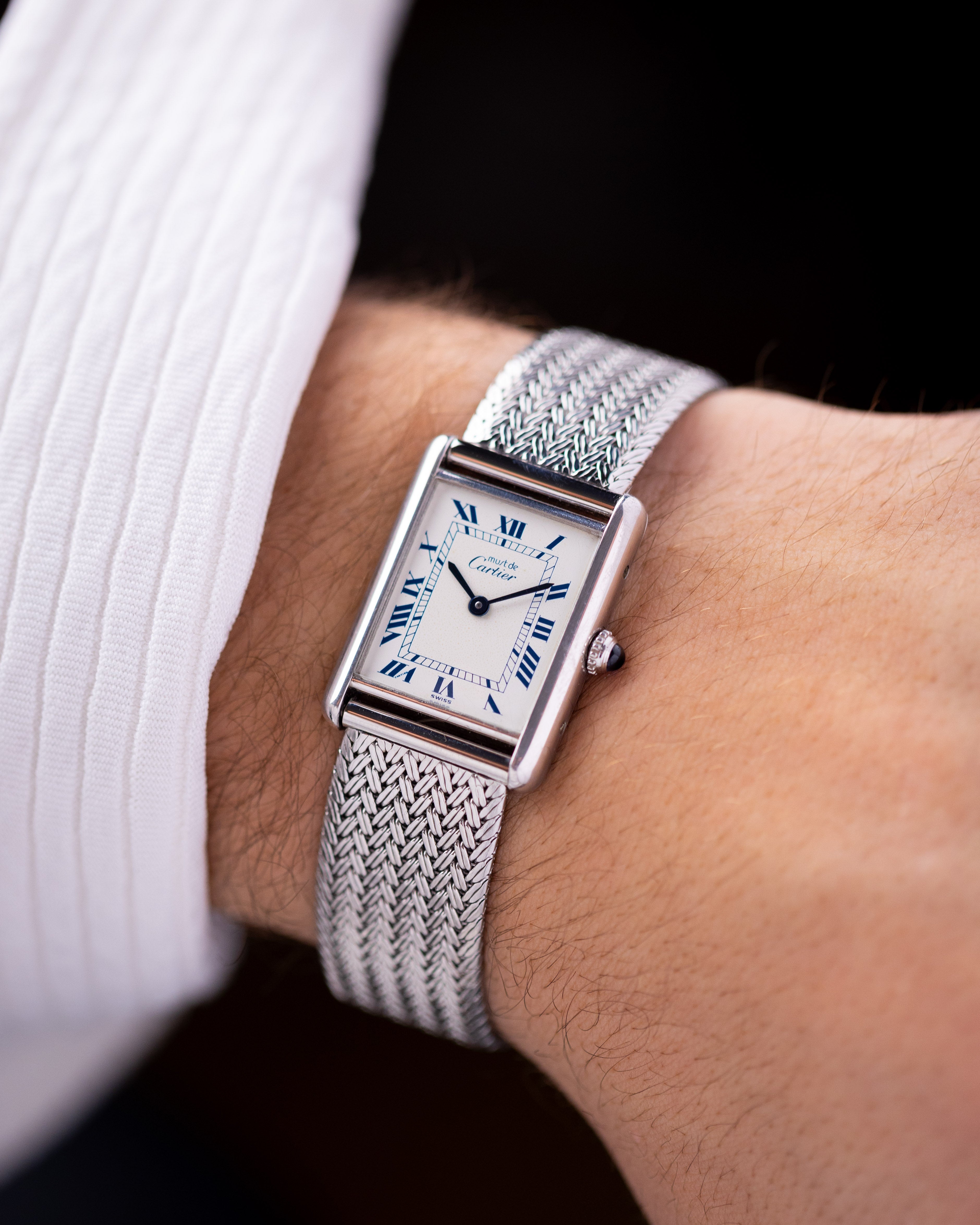 Vintage Must de Cartier Tank, Ref. 690006, Silver & Rhodium Case, Blue Roman Numerals, Quartz from 1990's - DuMarko