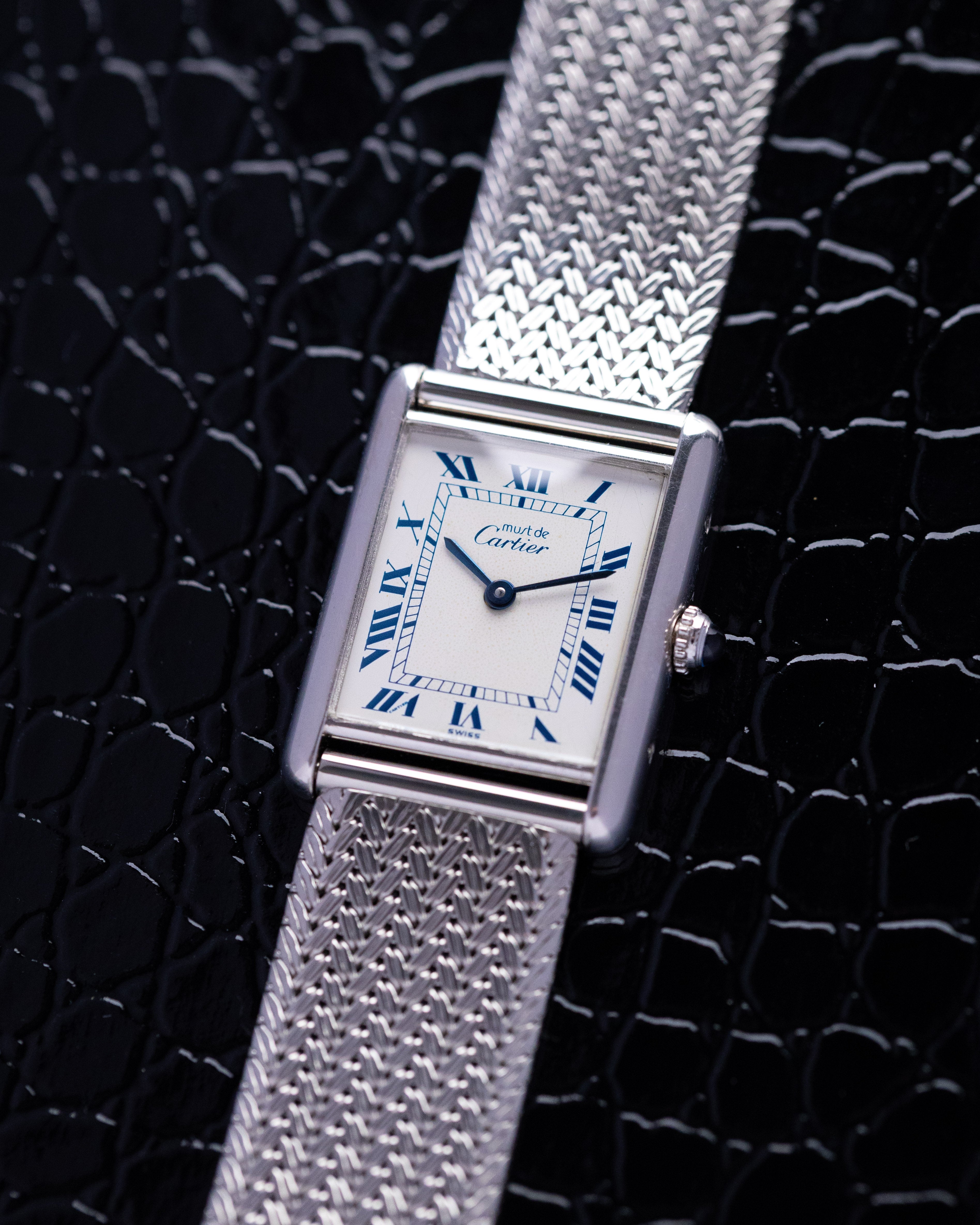 Vintage Must de Cartier Tank, Ref. 690006, Silver & Rhodium Case, Blue Roman Numerals, Quartz from 1990's - DuMarko