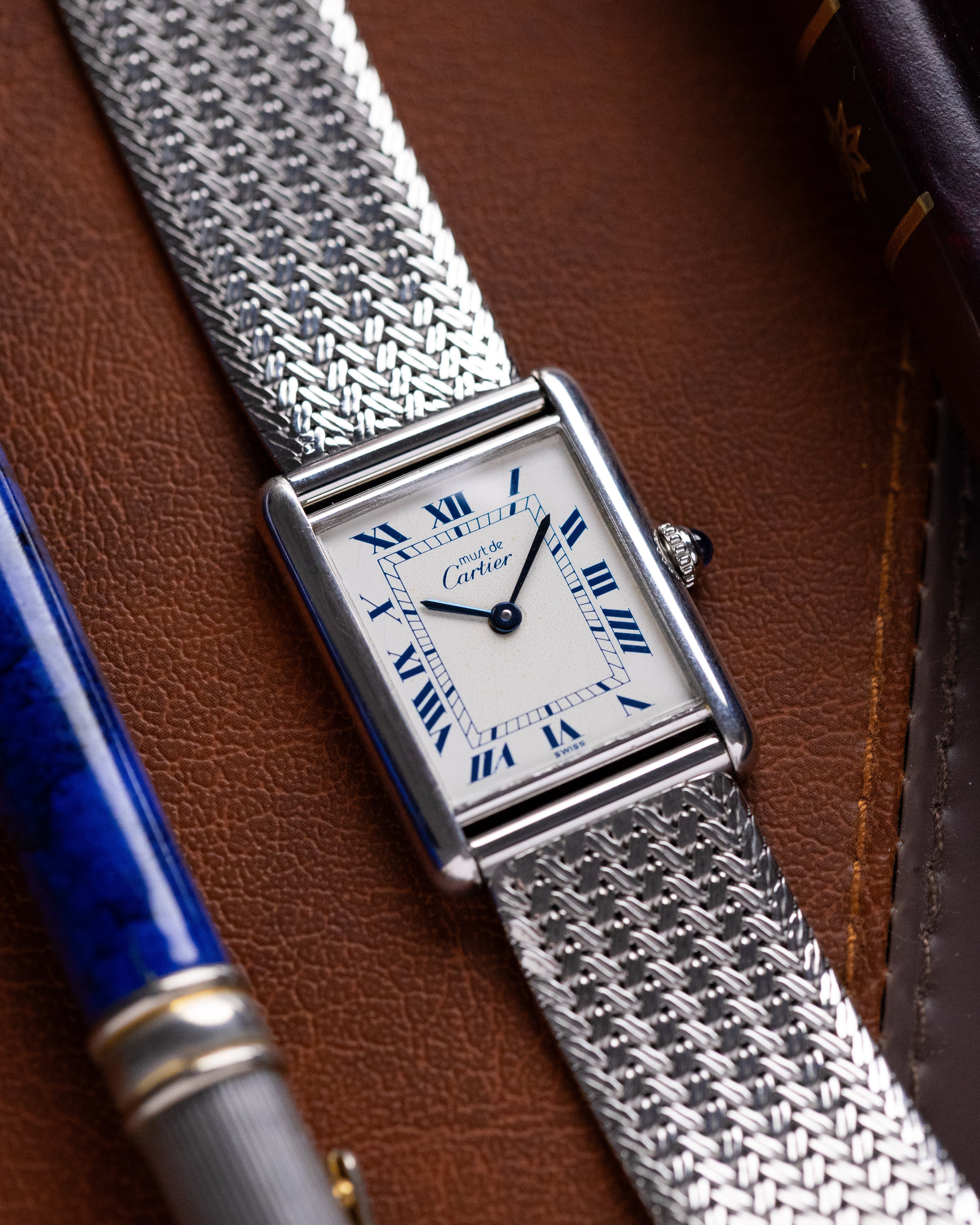 Vintage Must de Cartier Tank, Ref. 690006, Silver & Rhodium Case, Blue Roman Numerals, Quartz from 1990's - DuMarko