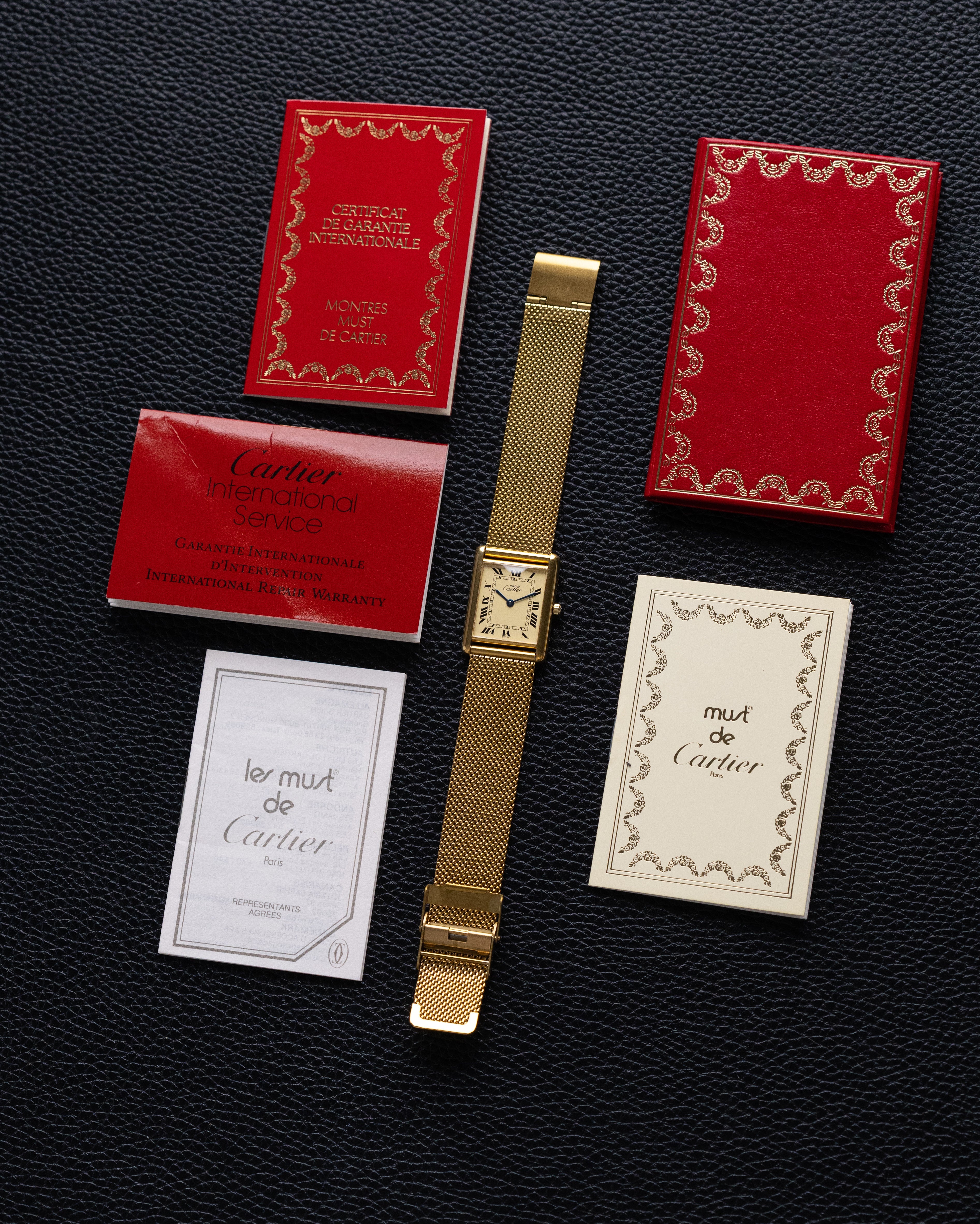Vintage Must de Cartier Tank Vermeil, Lemon Dial with roman numerals, Ref. 6 81006 from 1980s, with original documents. - DuMarko