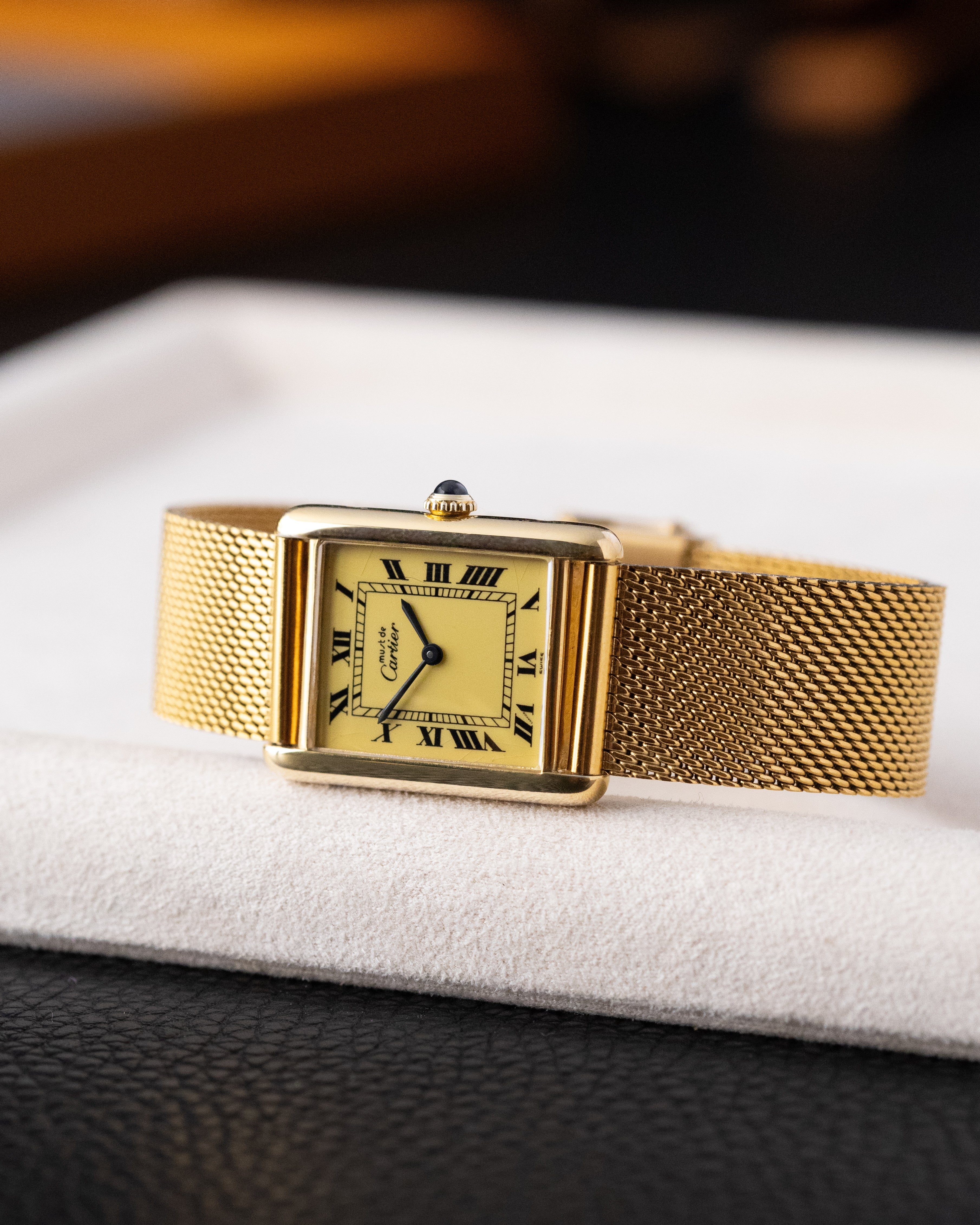 Vintage Must de Cartier Tank Vermeil, Mechanical, Lemon Dial with roman numerals, Ref. 6 040003 from 1980s - DuMarko
