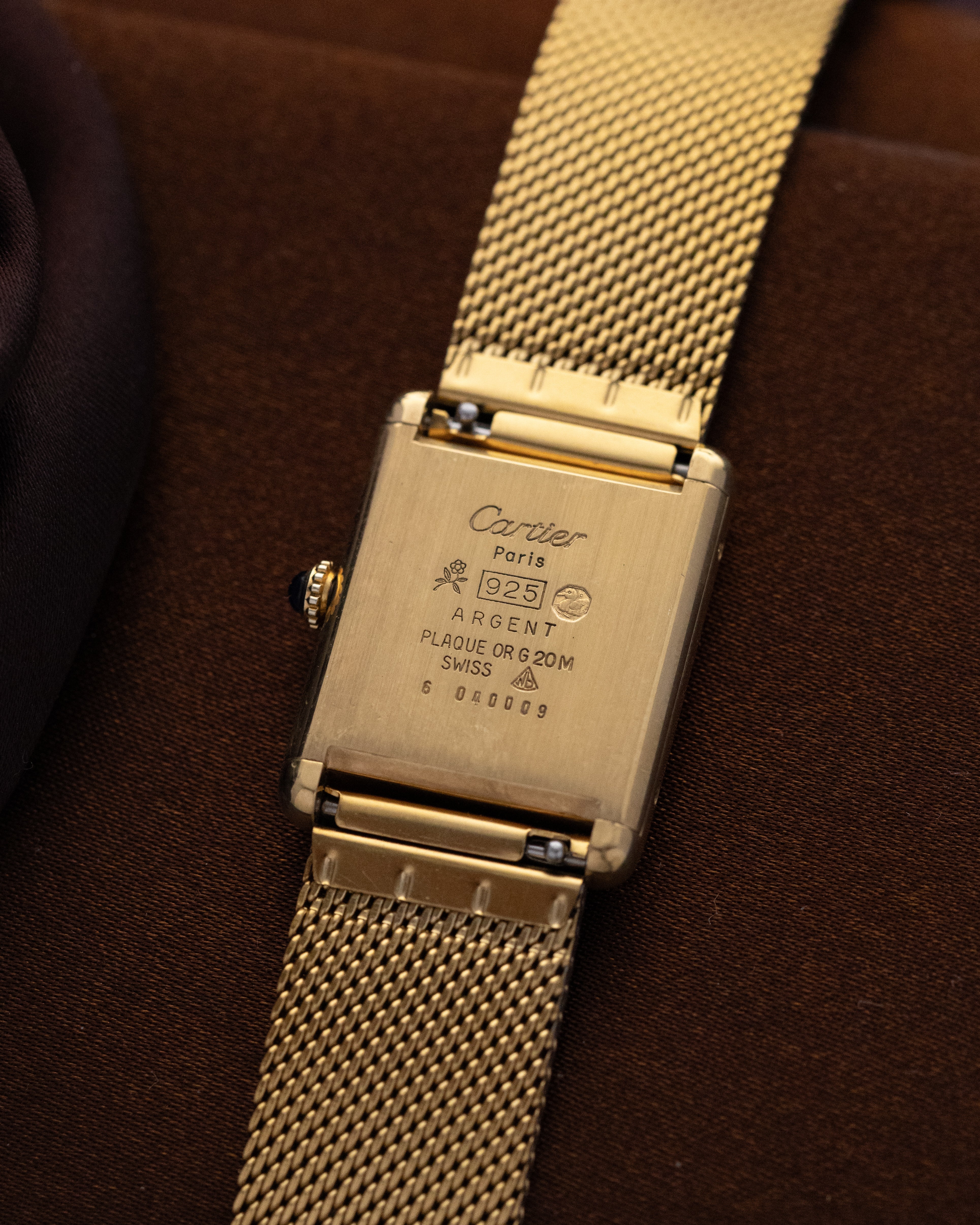 Vintage Must de Cartier Tank Vermeil, Mechanical, Lemon Dial with roman numerals, Ref. 6 040003 from 1980s - DuMarko