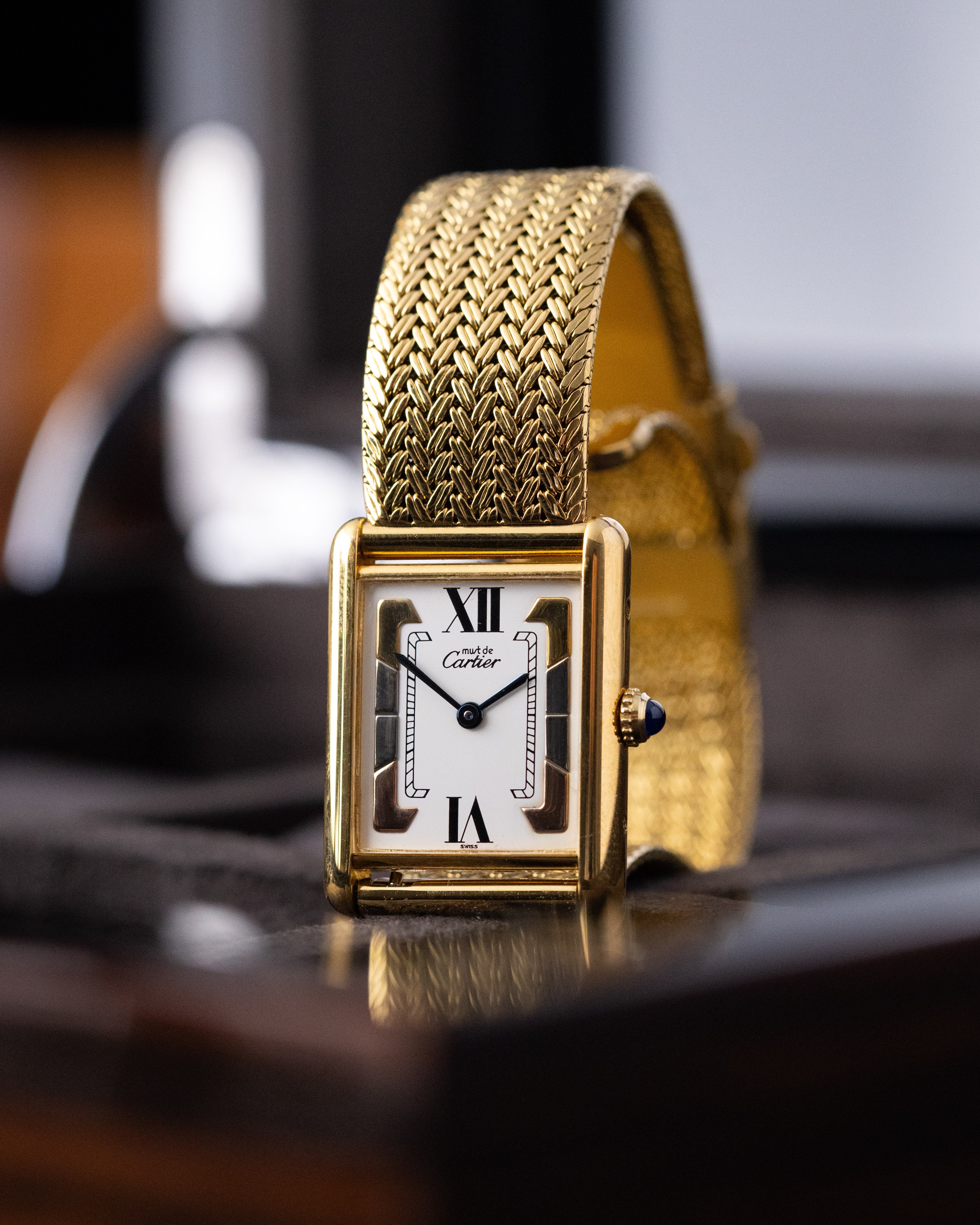 Vintage Must de Cartier Tank Vermeil, Trinity Dial, Ref. 590005, Swiss Quartz Watch - DuMarko