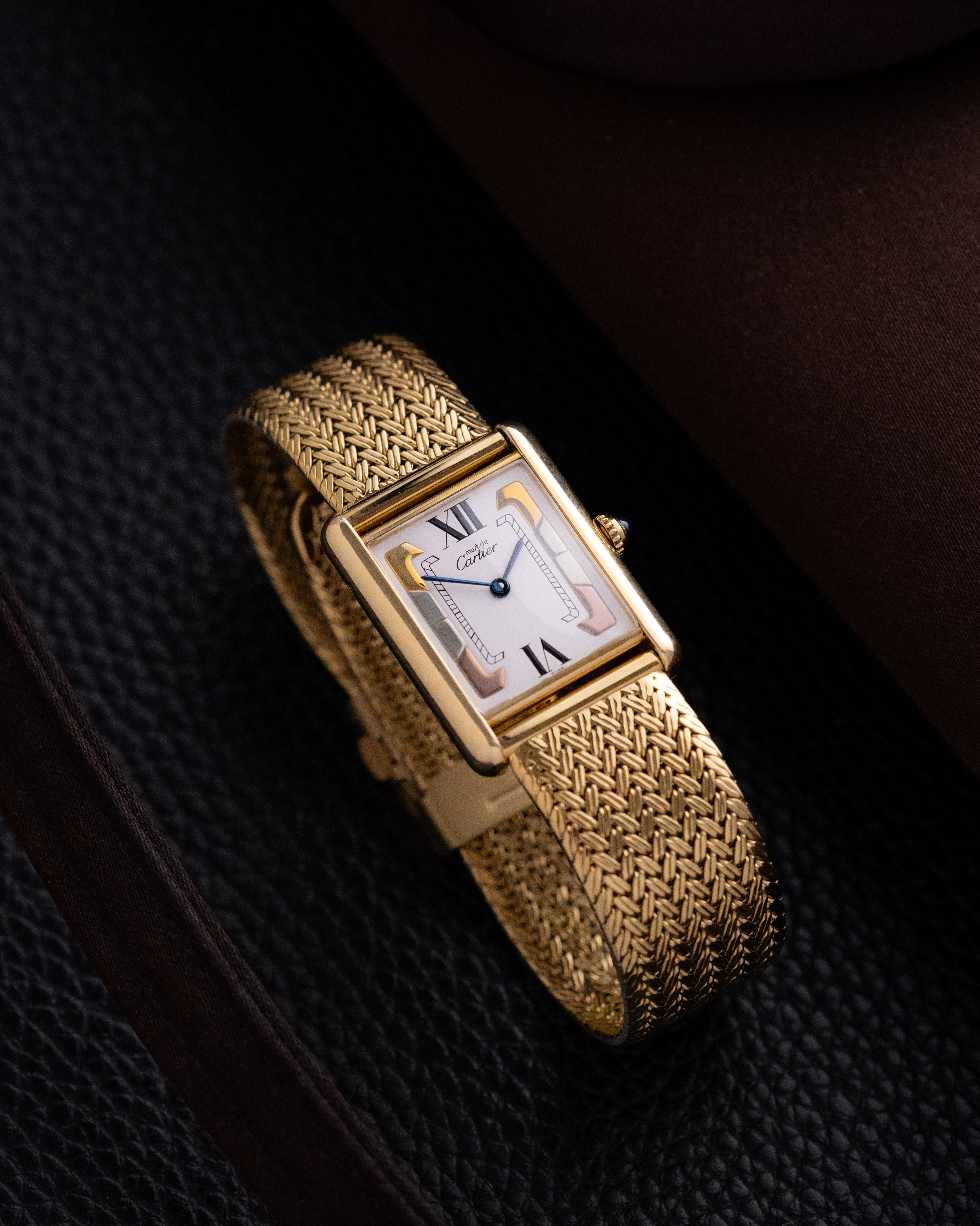 Vintage Must de Cartier Tank Vermeil, Trinity Dial, Ref. 590005, Swiss Quartz Watch - DuMarko