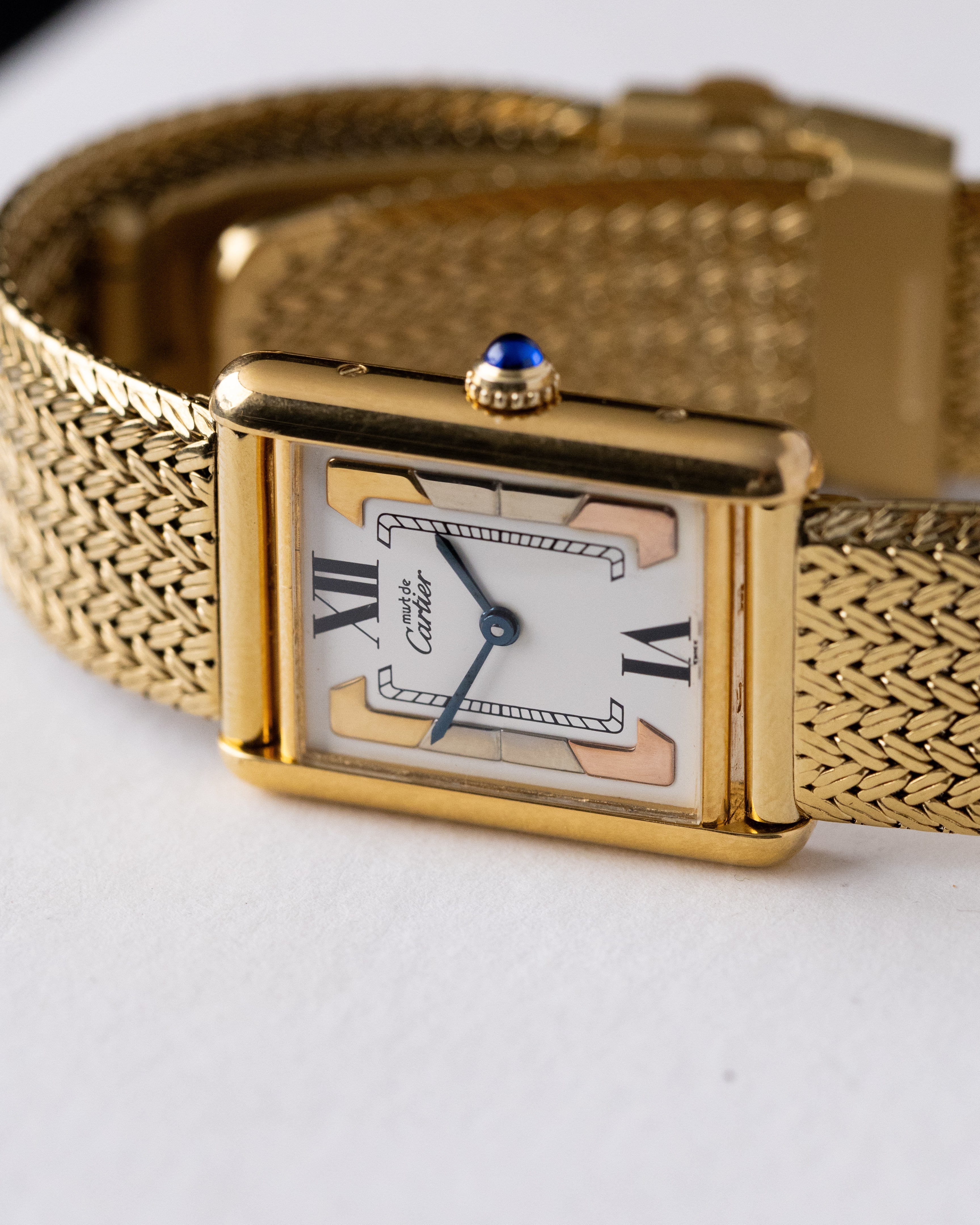 Vintage Must de Cartier Tank Vermeil, Trinity Dial, Ref. 590005, Swiss Quartz Watch - DuMarko