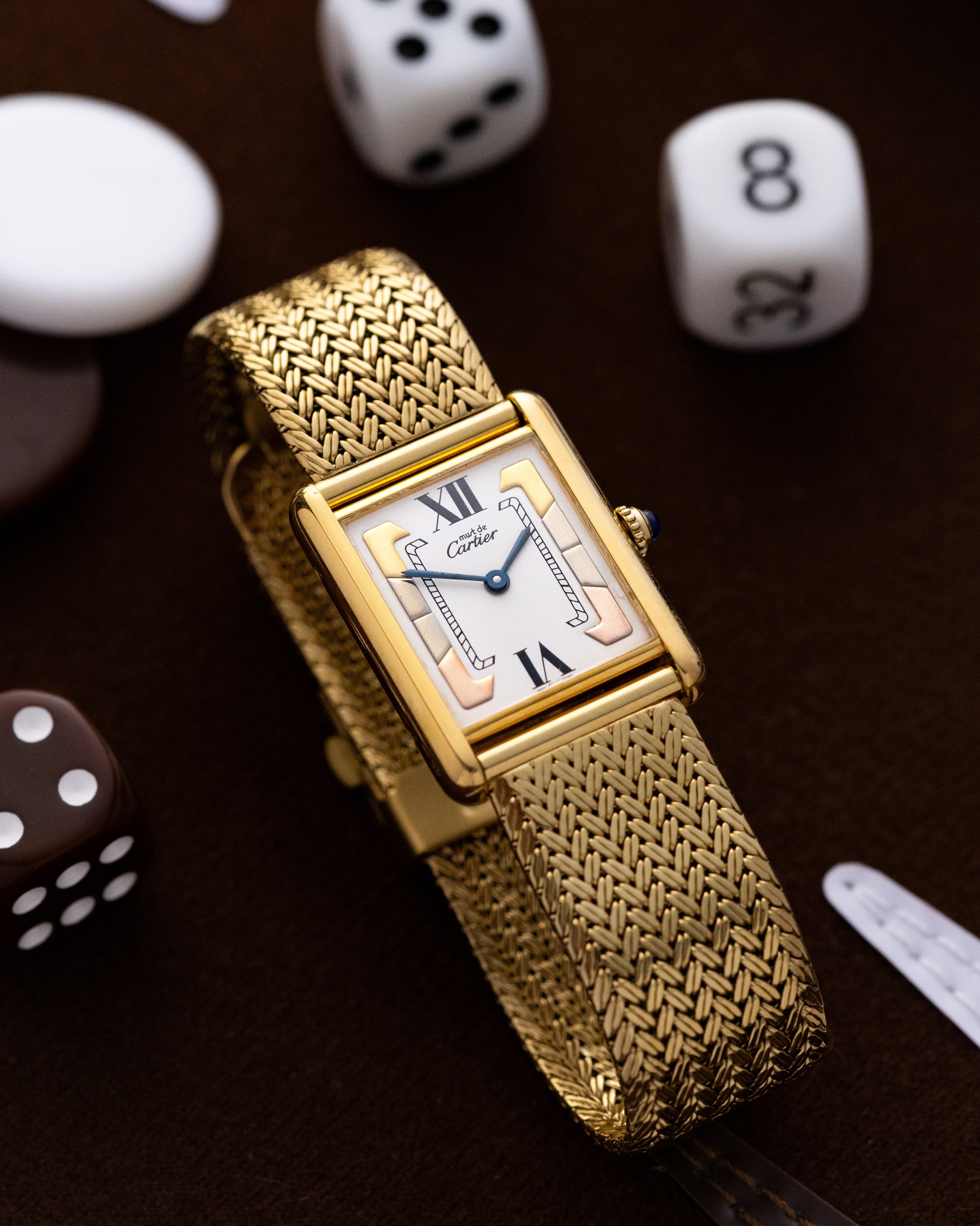 Vintage Must de Cartier Tank Vermeil, Trinity Dial, Ref. 590005, Swiss Quartz Watch - DuMarko