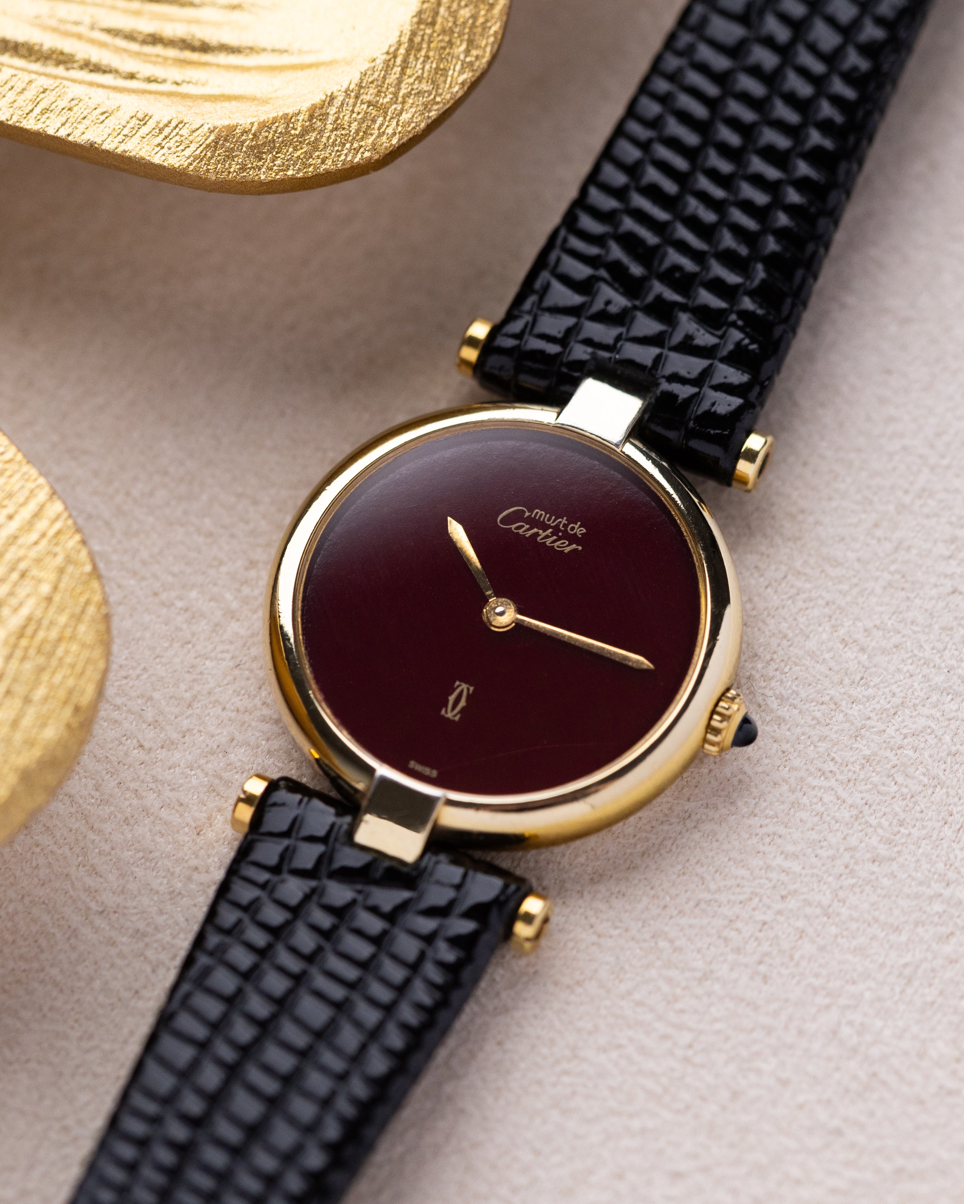 Vintage Must de Cartier Vendôme, Quartz, Burgundy Dial, Vermeil case, Ladies Watch - DuMarko
