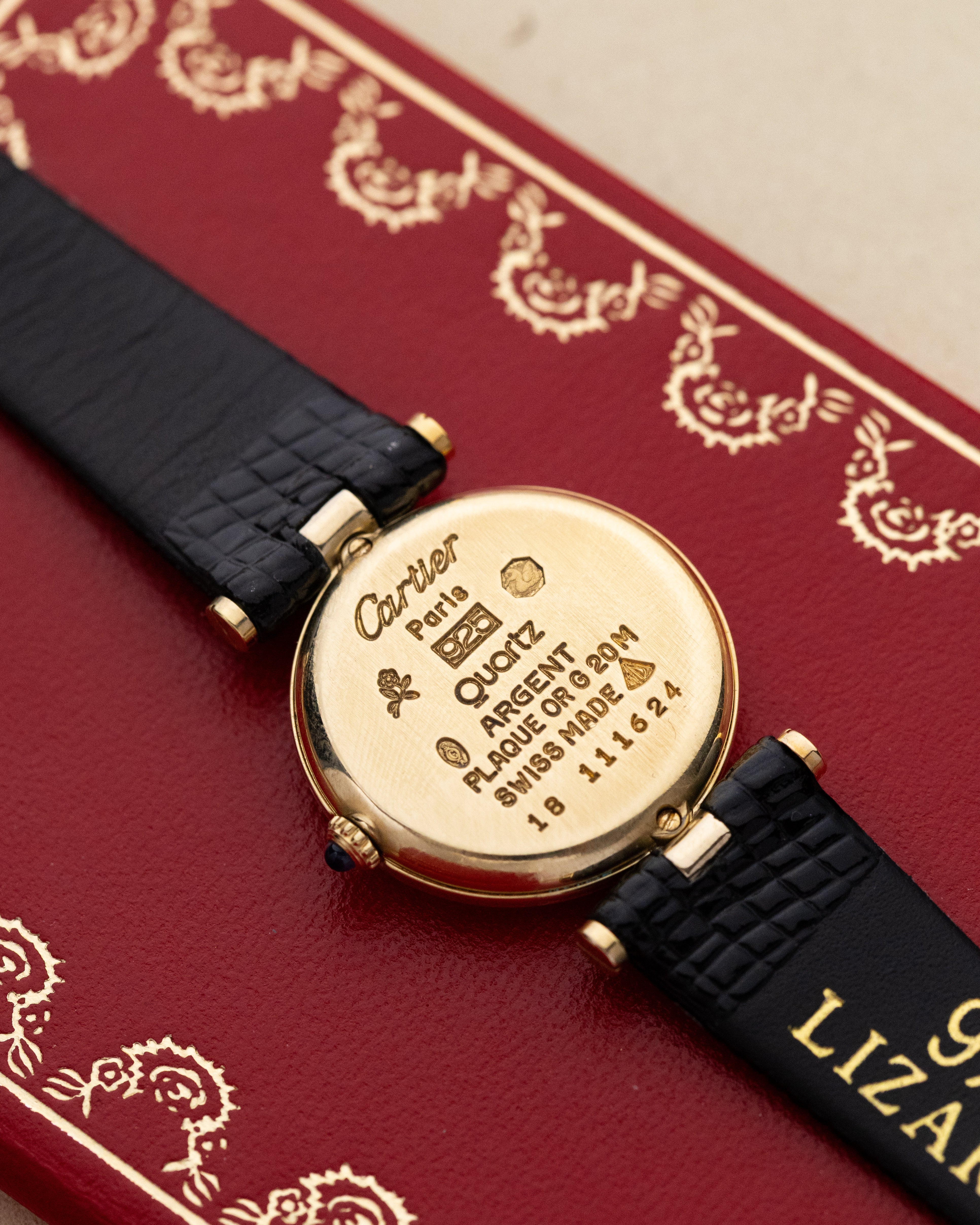 Vintage Must de Cartier Vendome Quartz, “Onyx” Style Black Dial, Original Box and Documents (Full Set) - DuMarko