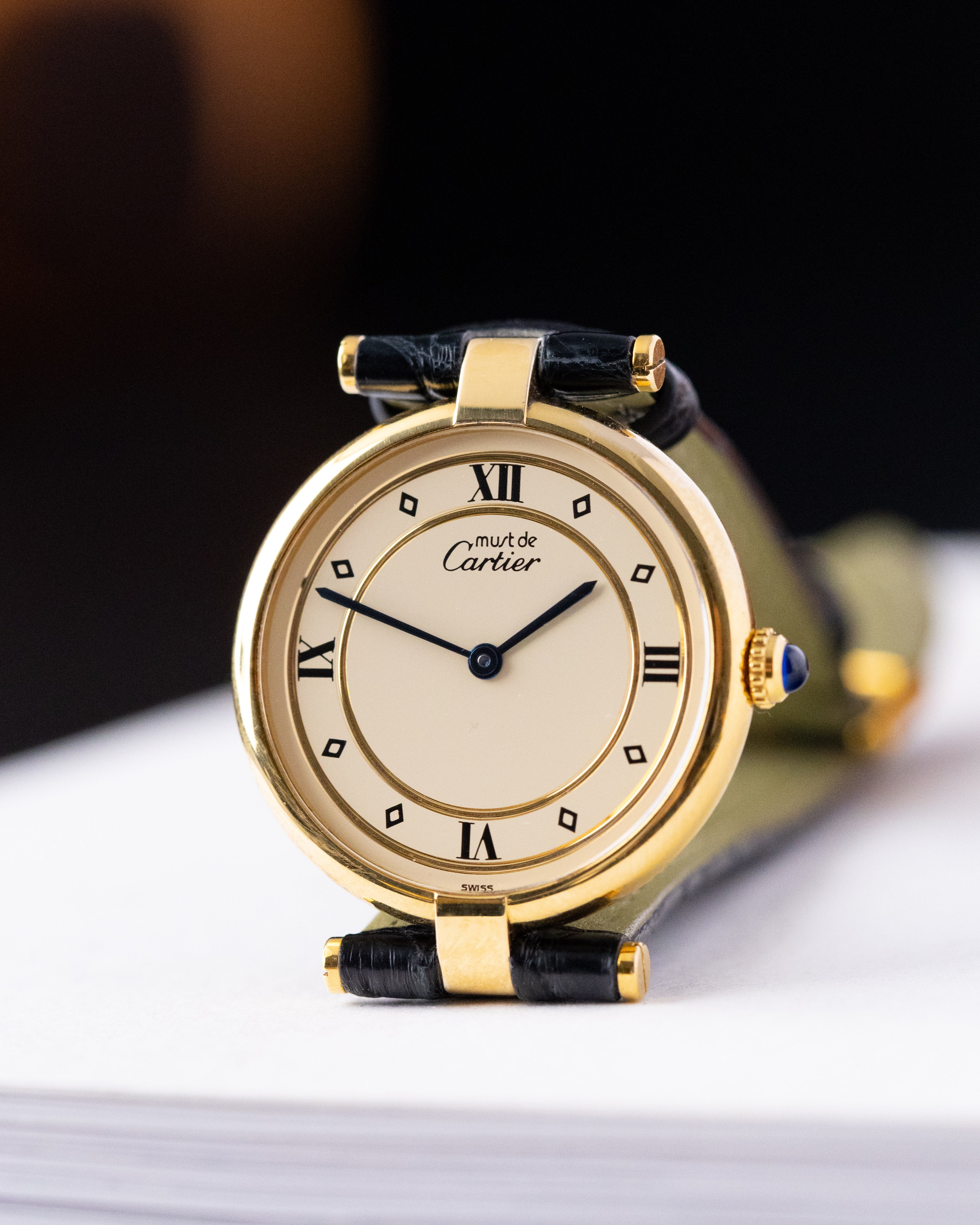 Vintage Must de Cartier Vendôme, Ref. 590003, Vermeil Case, Roman Dial, Quartz from 1990's - DuMarko