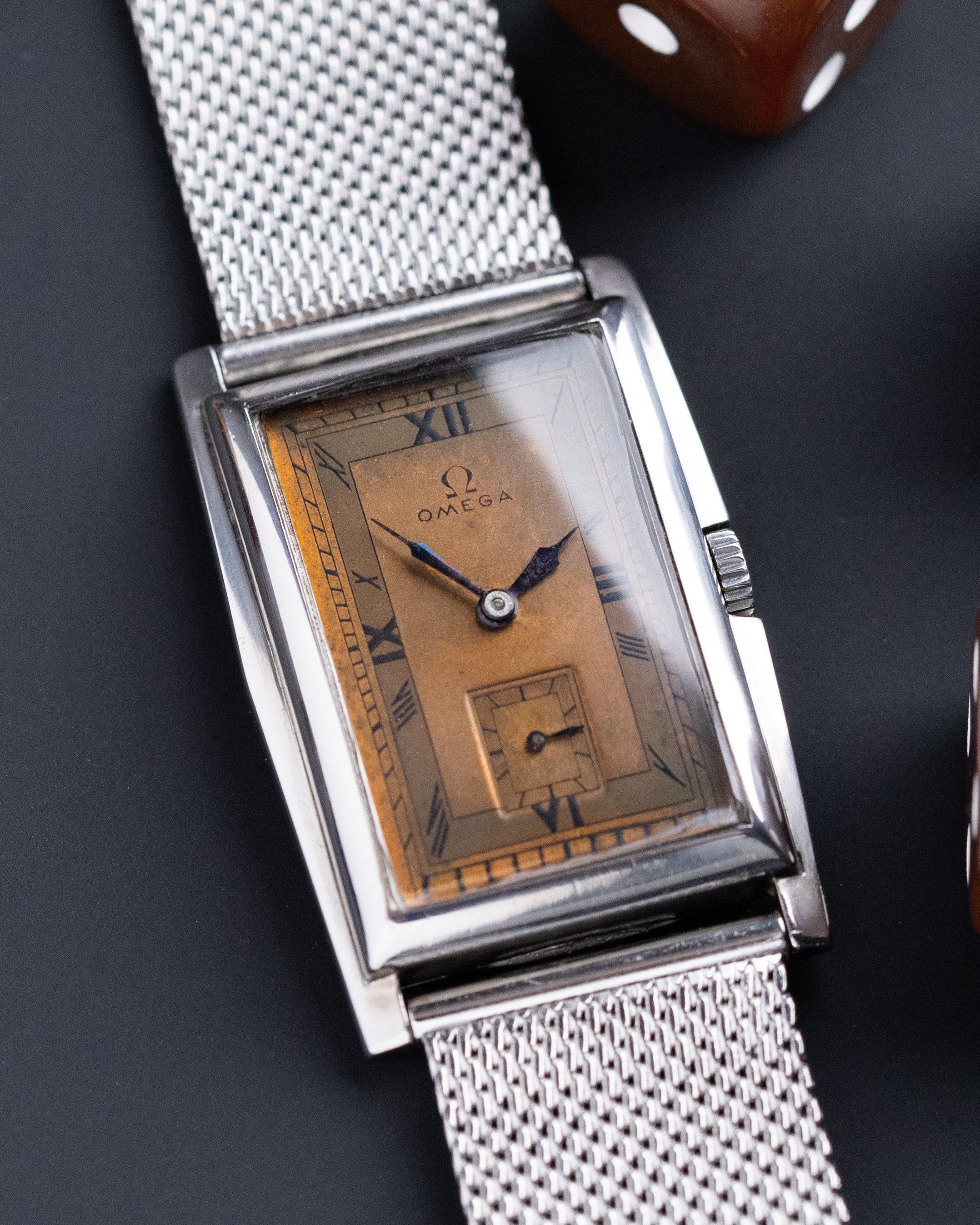 Vintage Omega Art Deco Tank, Rare Chocolate Patinated Copper Dial, Cal. T17 - DuMarko