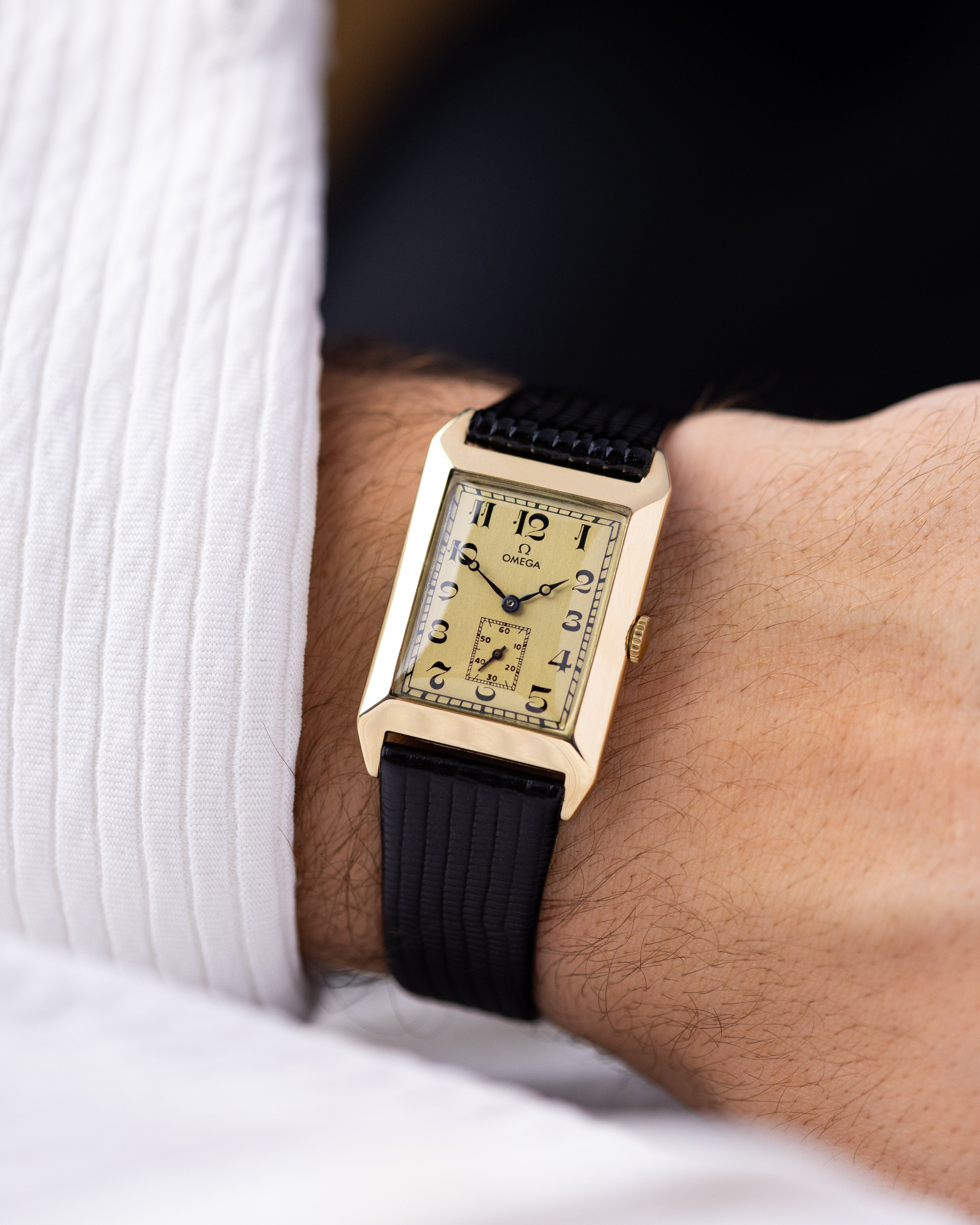 Vintage Omega Art Deco Tank, Solid Gold Case, Arabic Numerals, Sub - Seconds, Calibre 19.4S, Swiss Manual Wind, Circa 1924 - DuMarko