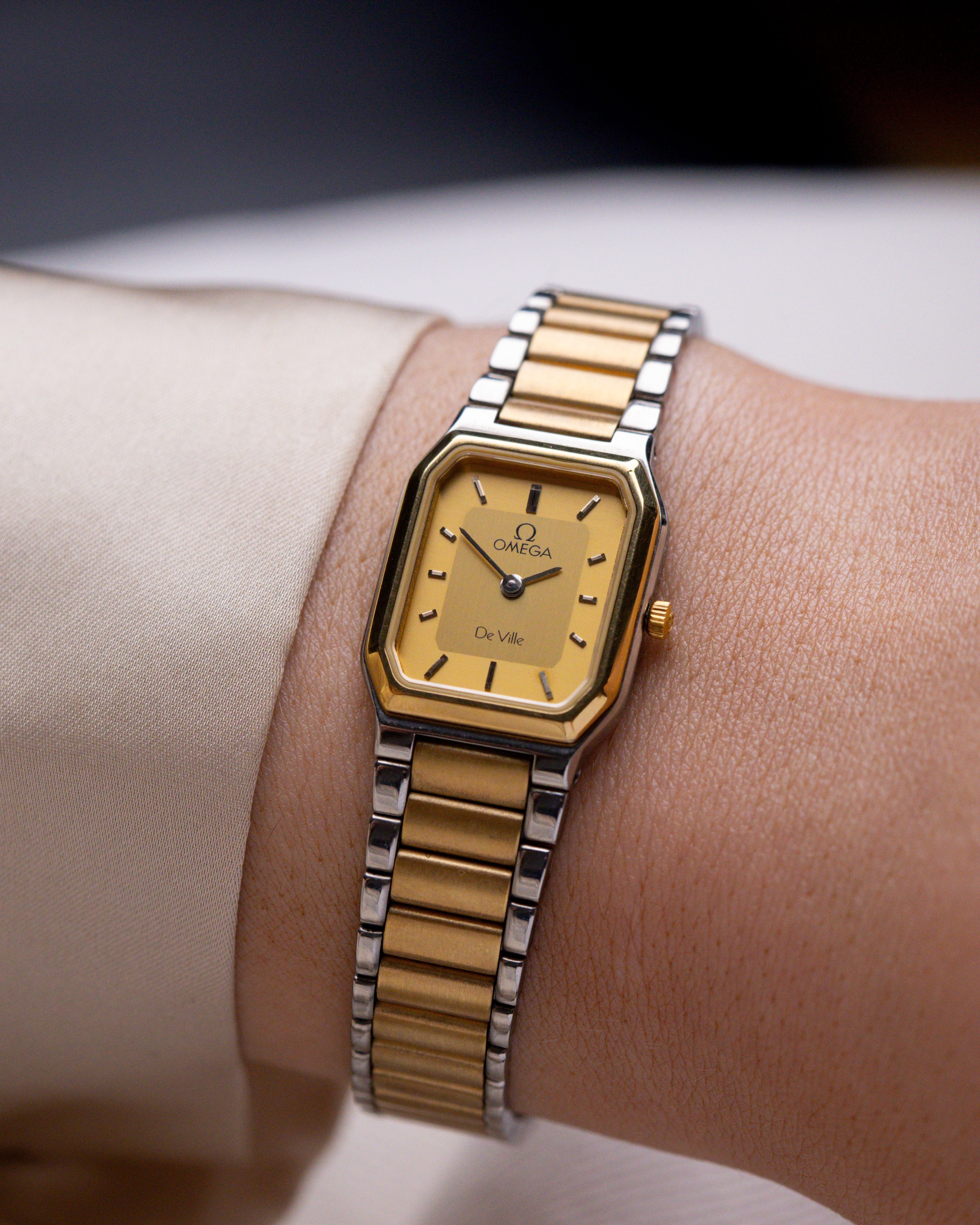 Vintage Omega De Ville Ladies Tank, NOS, Two - Tone Dial, Swiss Watch with Original Bracelet from 1980's - DuMarko
