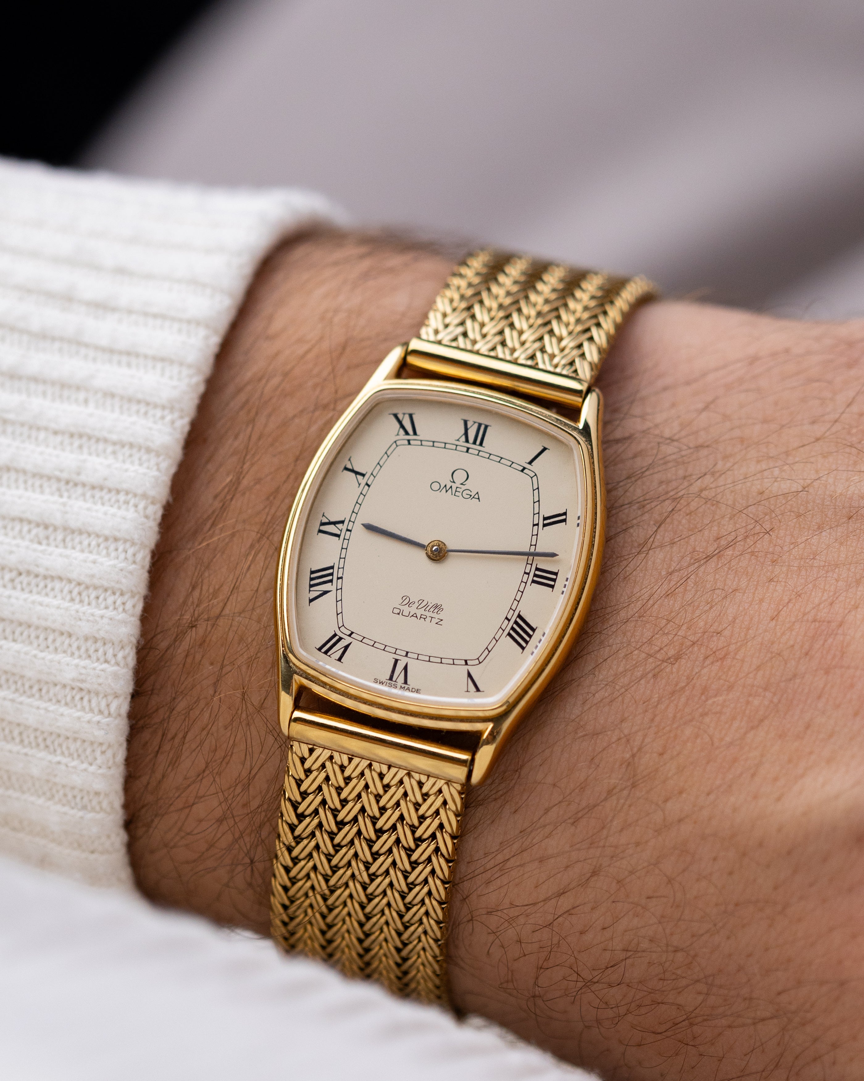 Vintage Omega De Ville Tank, Cream dial with roman Numerals, Tonneau Case from 1970's - DuMarko