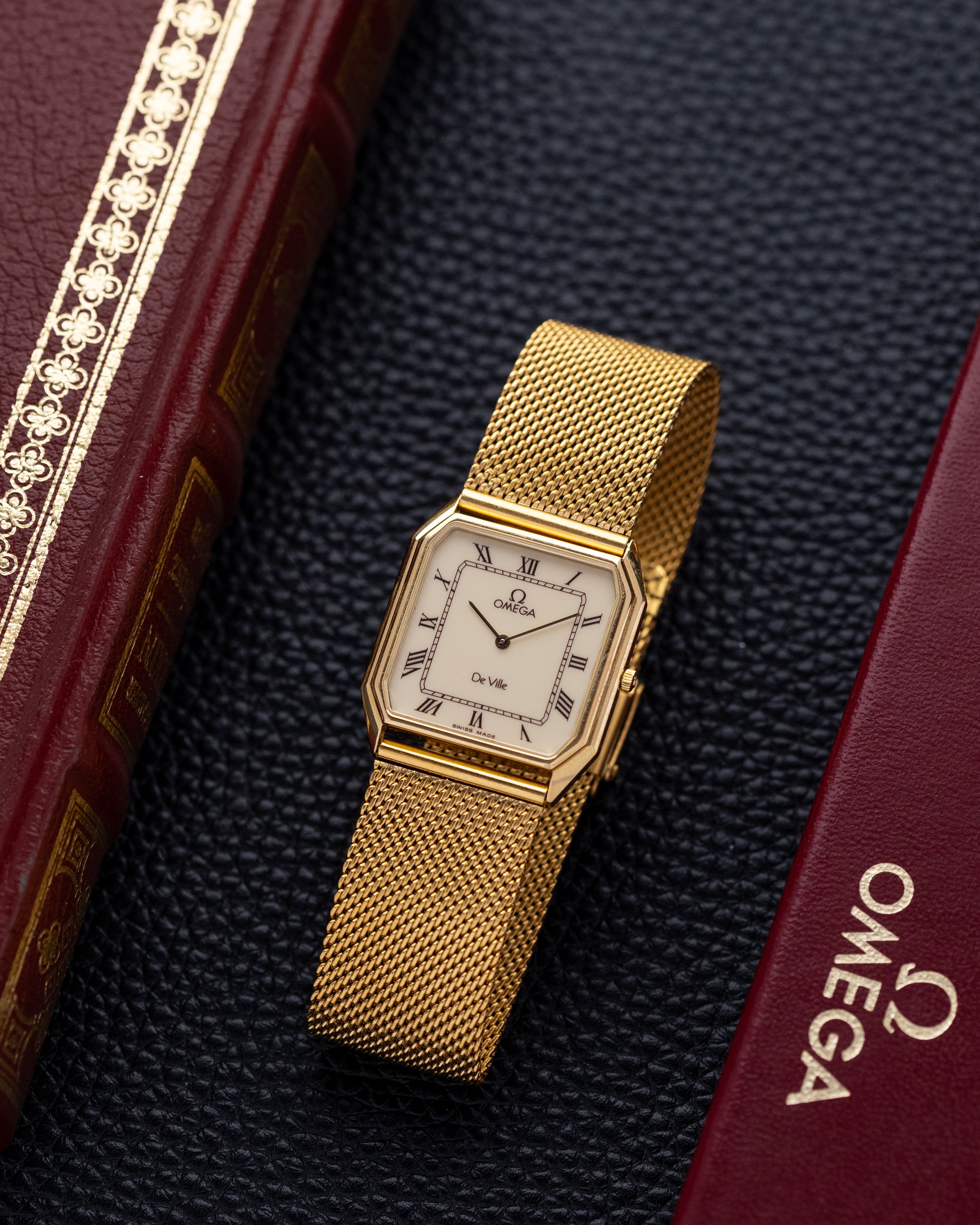 Vintage Omega De Ville Tank, Rare Burgundy Roman Numerals, Swiss Watch from 1983 - DuMarko