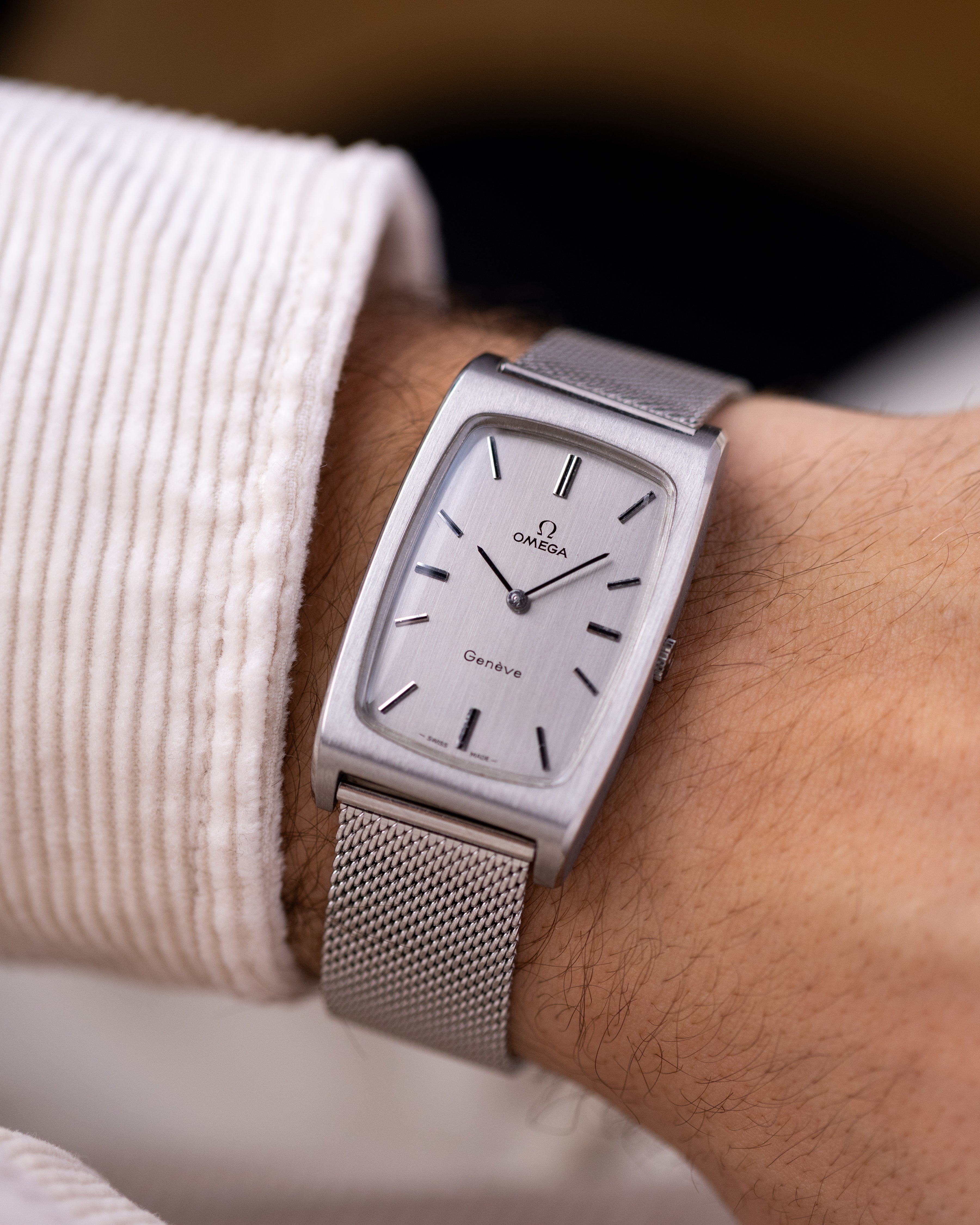 Vintage Omega Genève Oversized Tonneau Tank, Ref. 111.0110, Silver Dial from 1971 - DuMarko