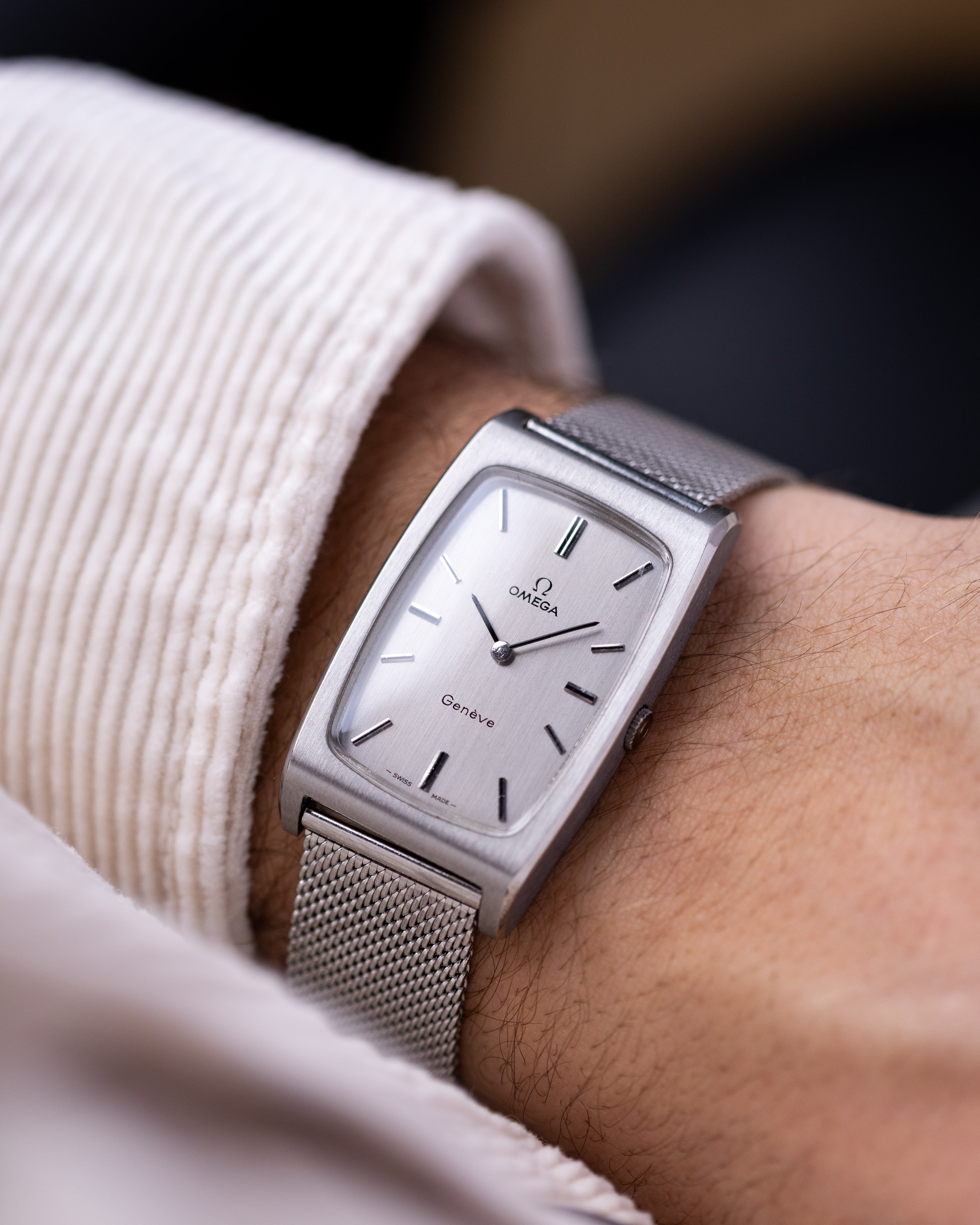 Vintage Omega Genève Oversized Tonneau Tank, Ref. 111.0110, Silver Dial from 1971 - DuMarko