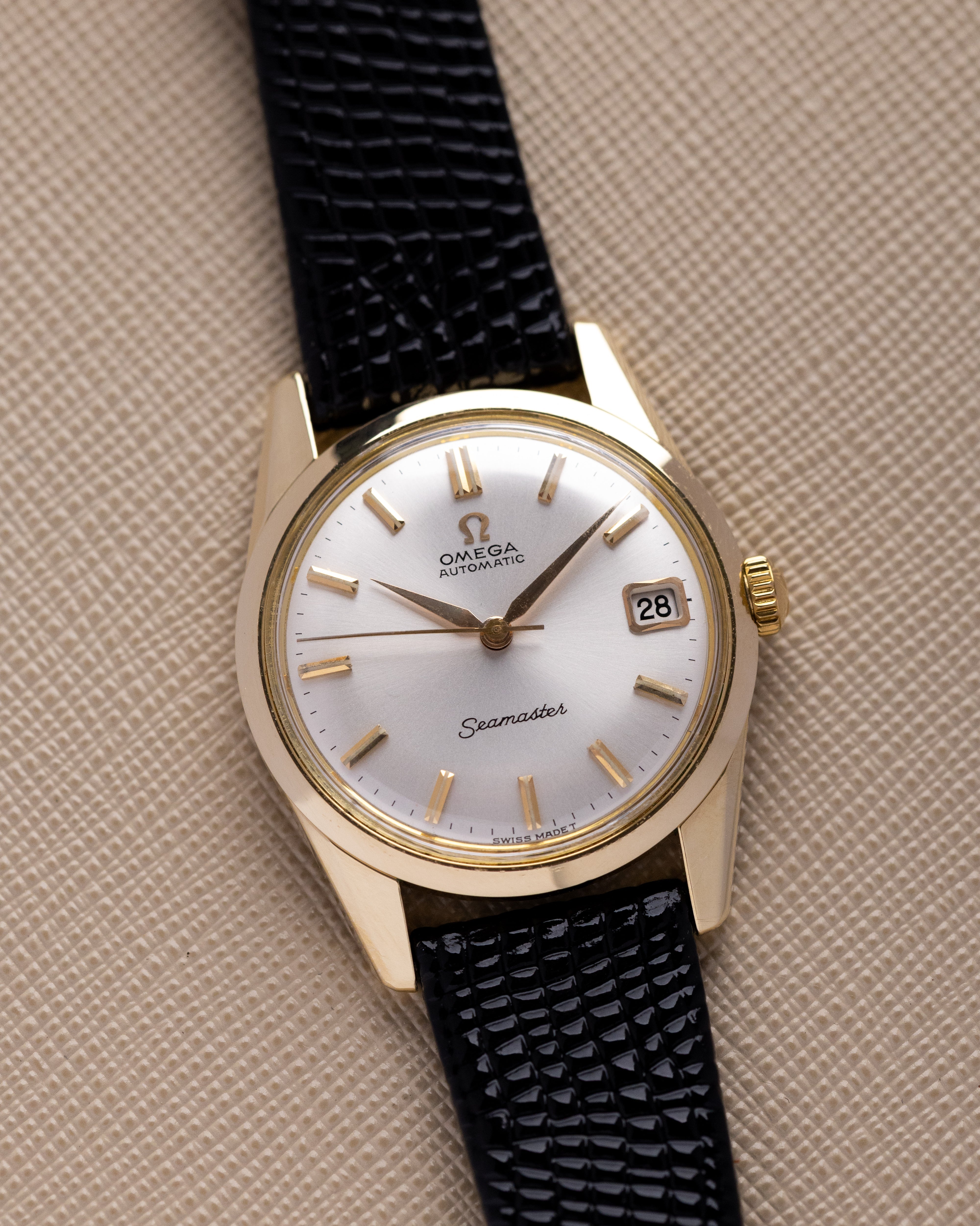 Vintage Omega Seamaster Swiss Watch, Sunburst Dial, Solid 14K Gold Case, Circa 1961 - DuMarko