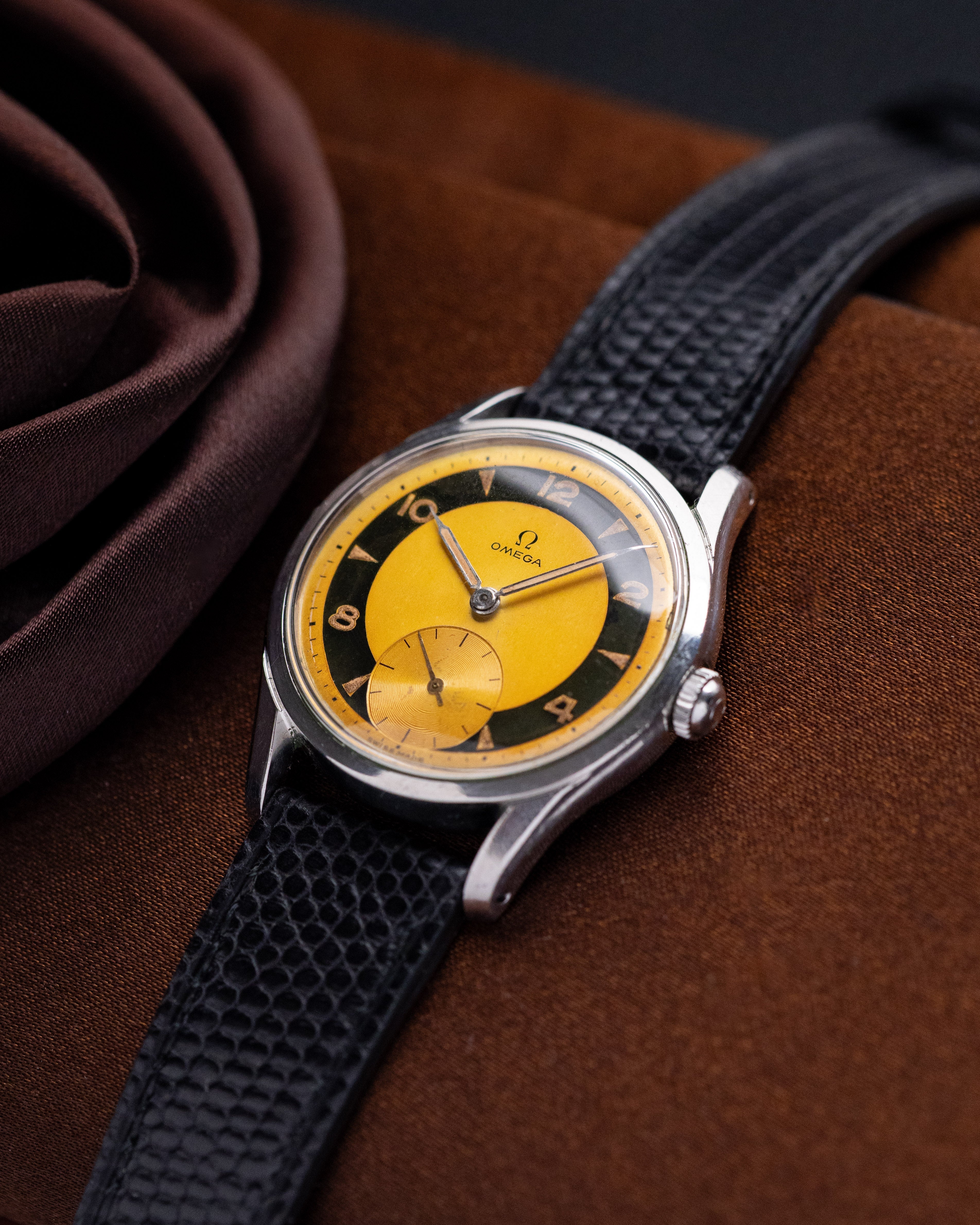 Vintage Omega Swiss Watch, Ref. 2639 - 13, Bullseye/Tuxedo Tropical Patina Dial, Cal. 266 from 1953 - DuMarko
