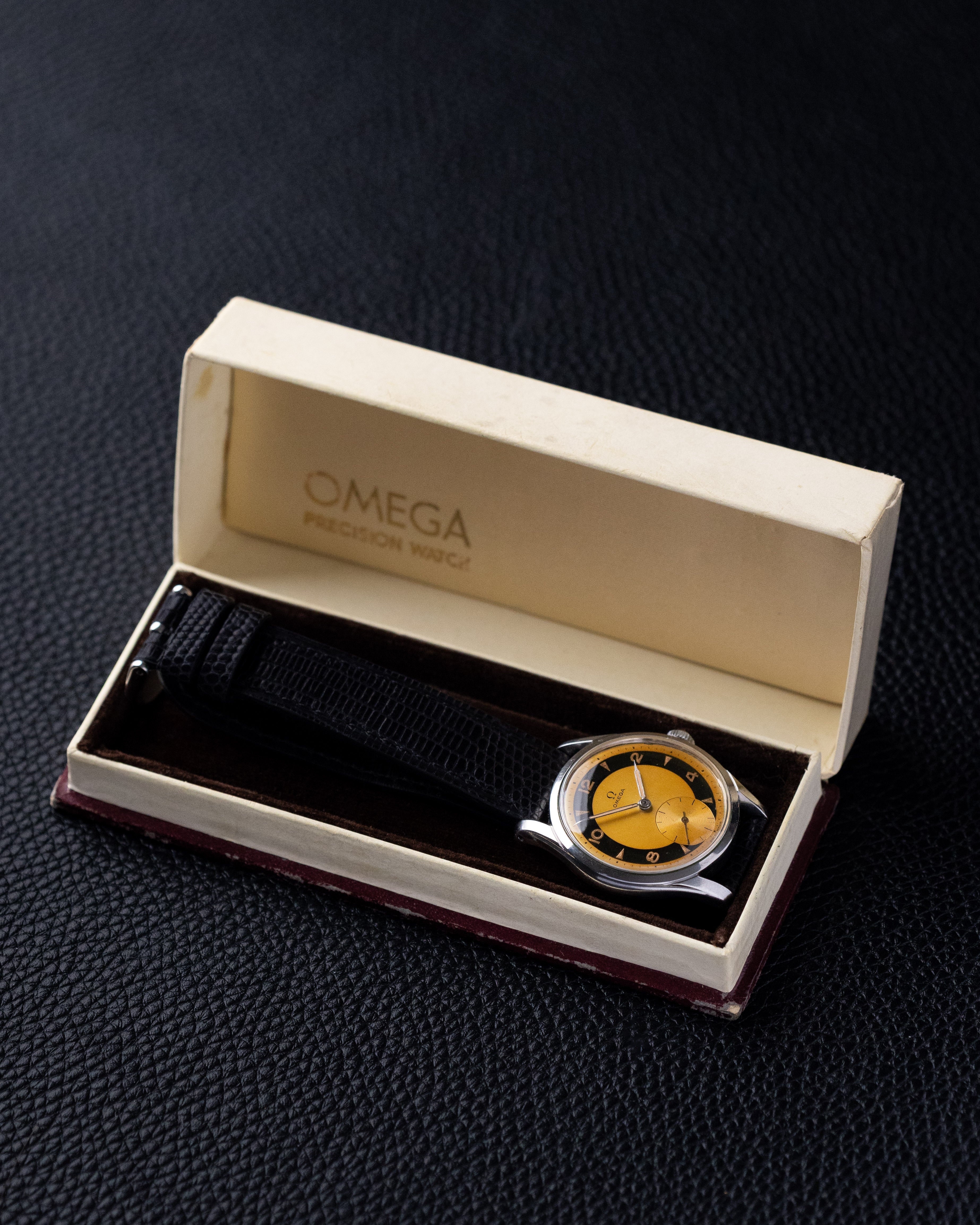 Vintage Omega Swiss Watch, Ref. 2639 - 13, Bullseye/Tuxedo Tropical Patina Dial, Cal. 266 from 1953 - DuMarko