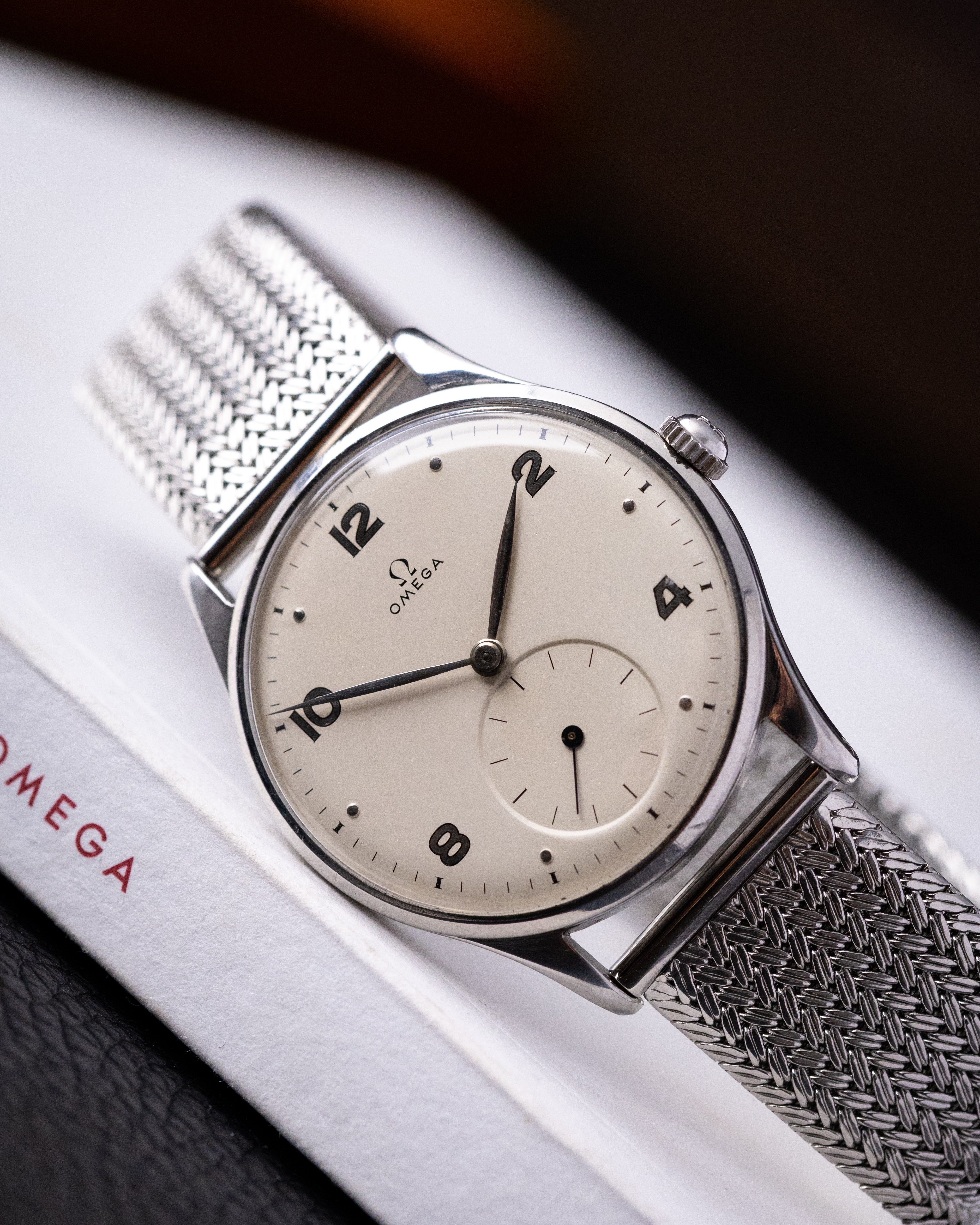 Vintage Omega Watch Jumbo Steel Case, Ref. 2181 - 8, Cream Dial Sub - Second, Cal. 30T2 from 1947 - DuMarko