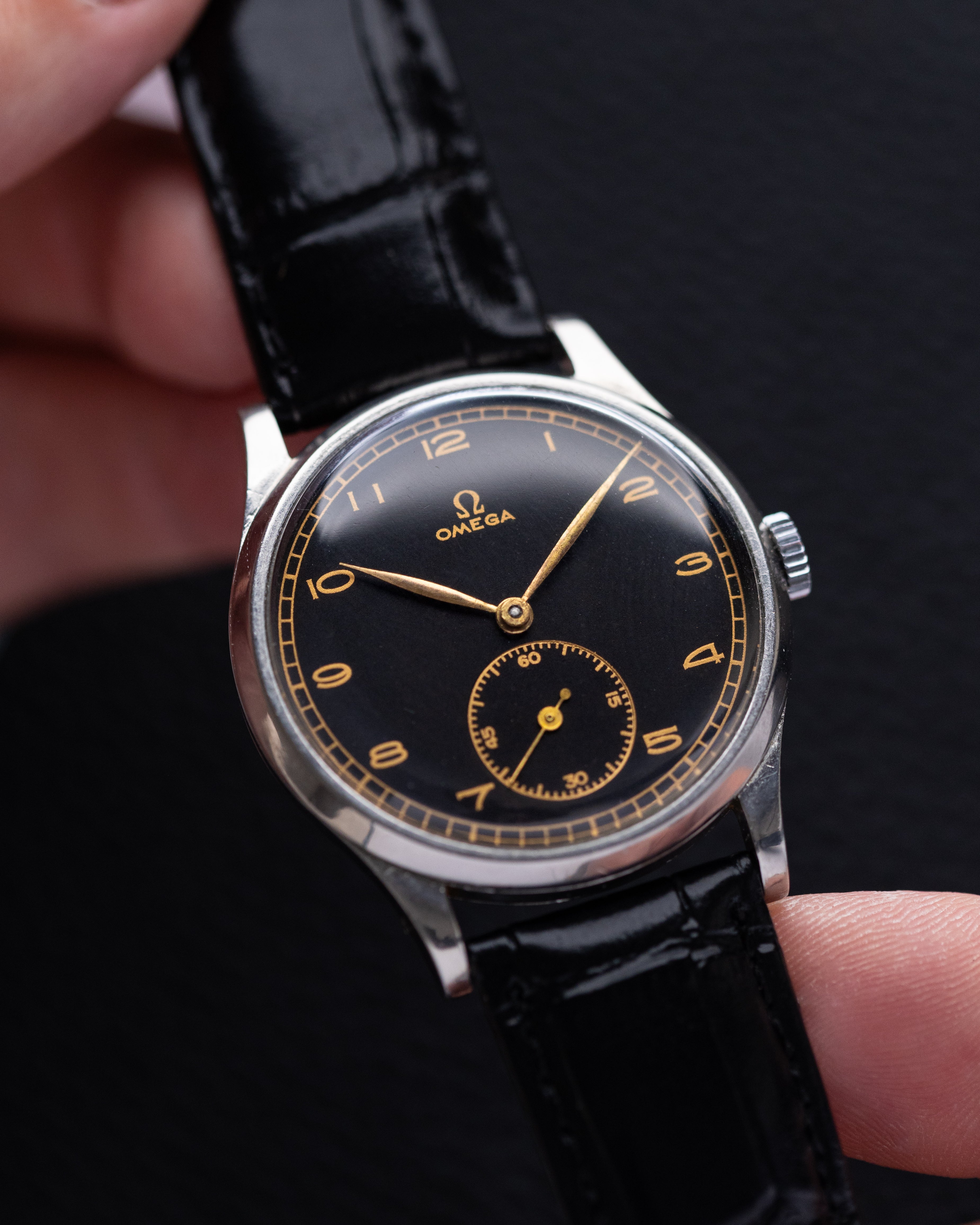 Vintage Omega Watch, Oversized case, Black Gilded Dial, Cal. 26.5 SOB T2 - DuMarko